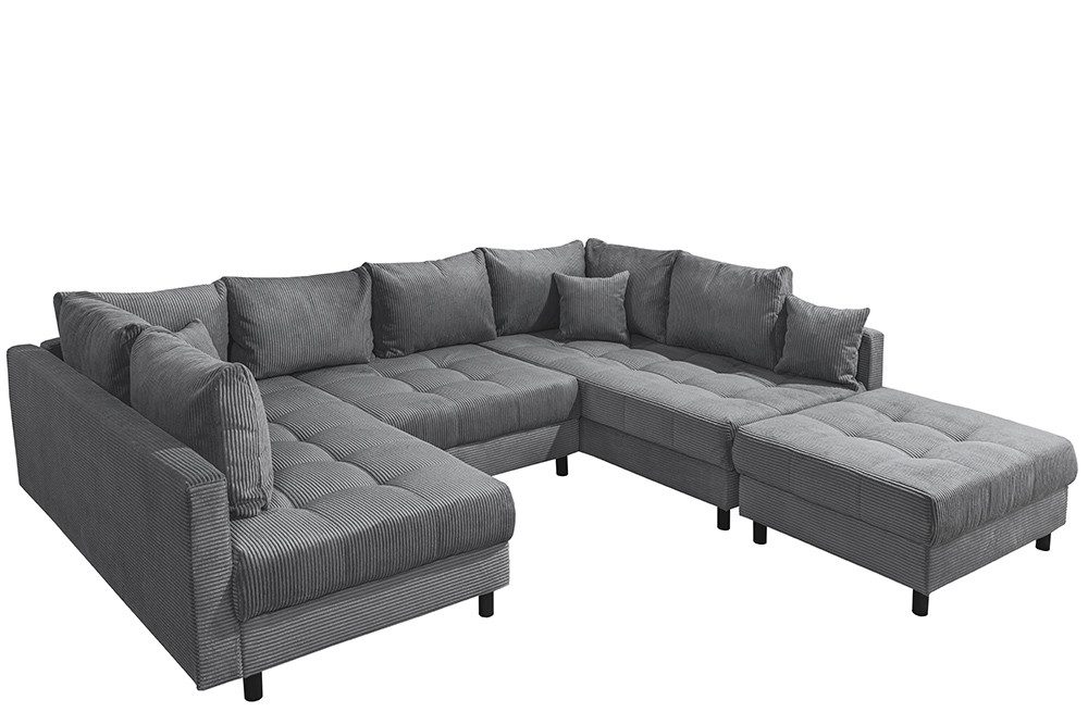 riess-ambiente Wohnlandschaft KENT 305cm anthrazit/schwarz - inkl. Hocker, U-Form, FSC-zertifiziert, Einzelartikel 1 Teile, Ecksofa · Wohnzimmer · mit Federkern · Cord-Bezug · Modern Design