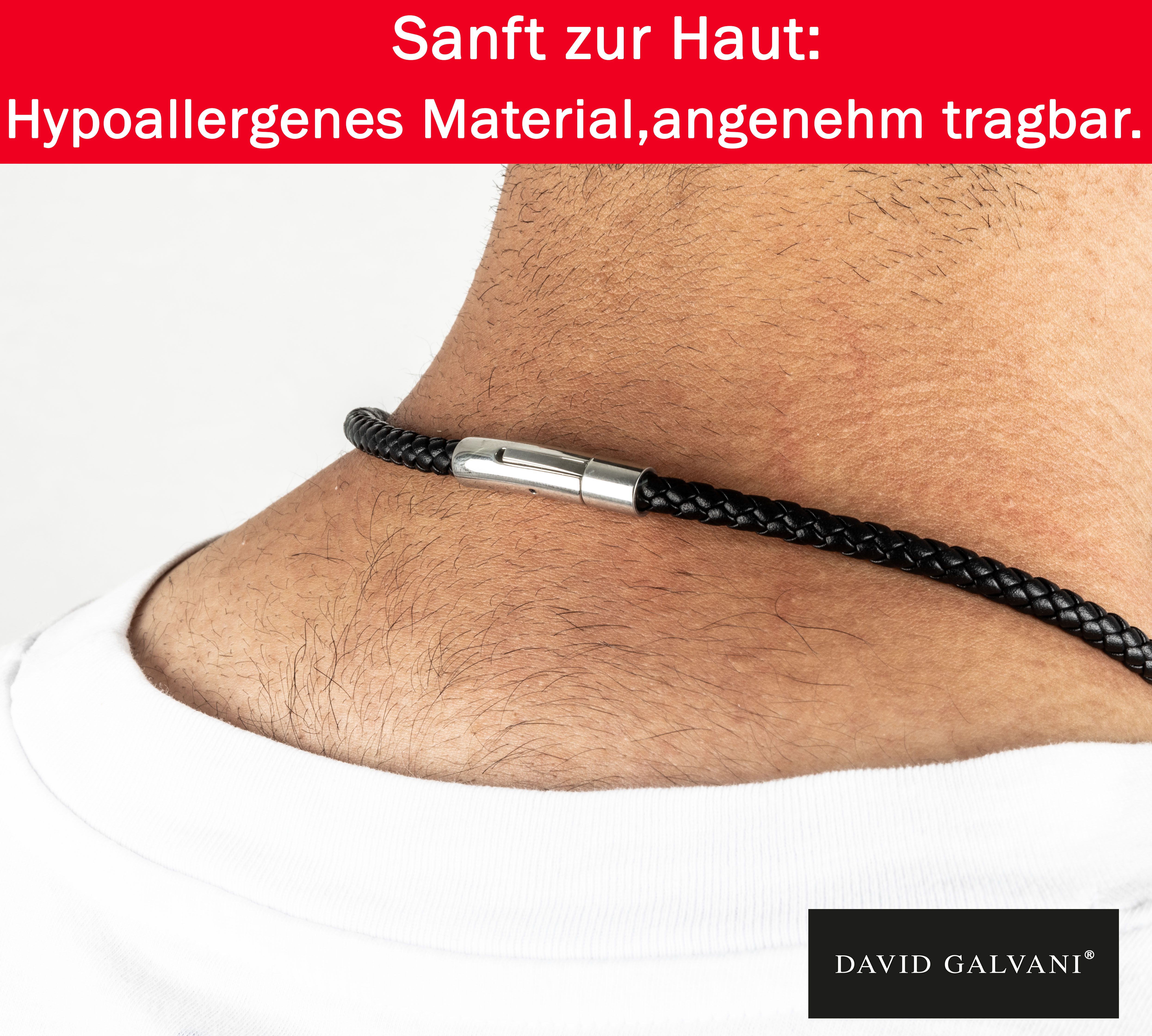 David Galvani Kette mit Anhänger Herren Lederkette Schwarz mit Edelstahl Be günstig online kaufen