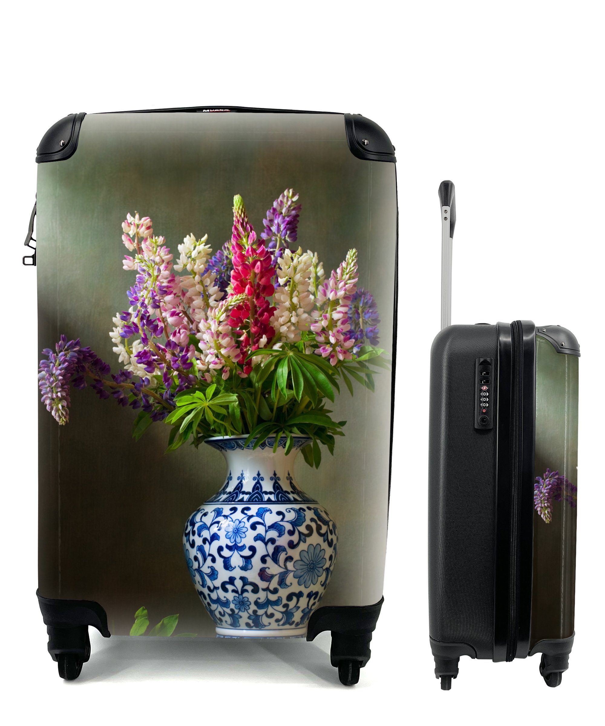 Stilleben Handgepäckkoffer Reisekoffer für Ferien, rollen, Blumen, Handgepäck MuchoWow Vase - - 4 Reisetasche Trolley, Rollen, mit
