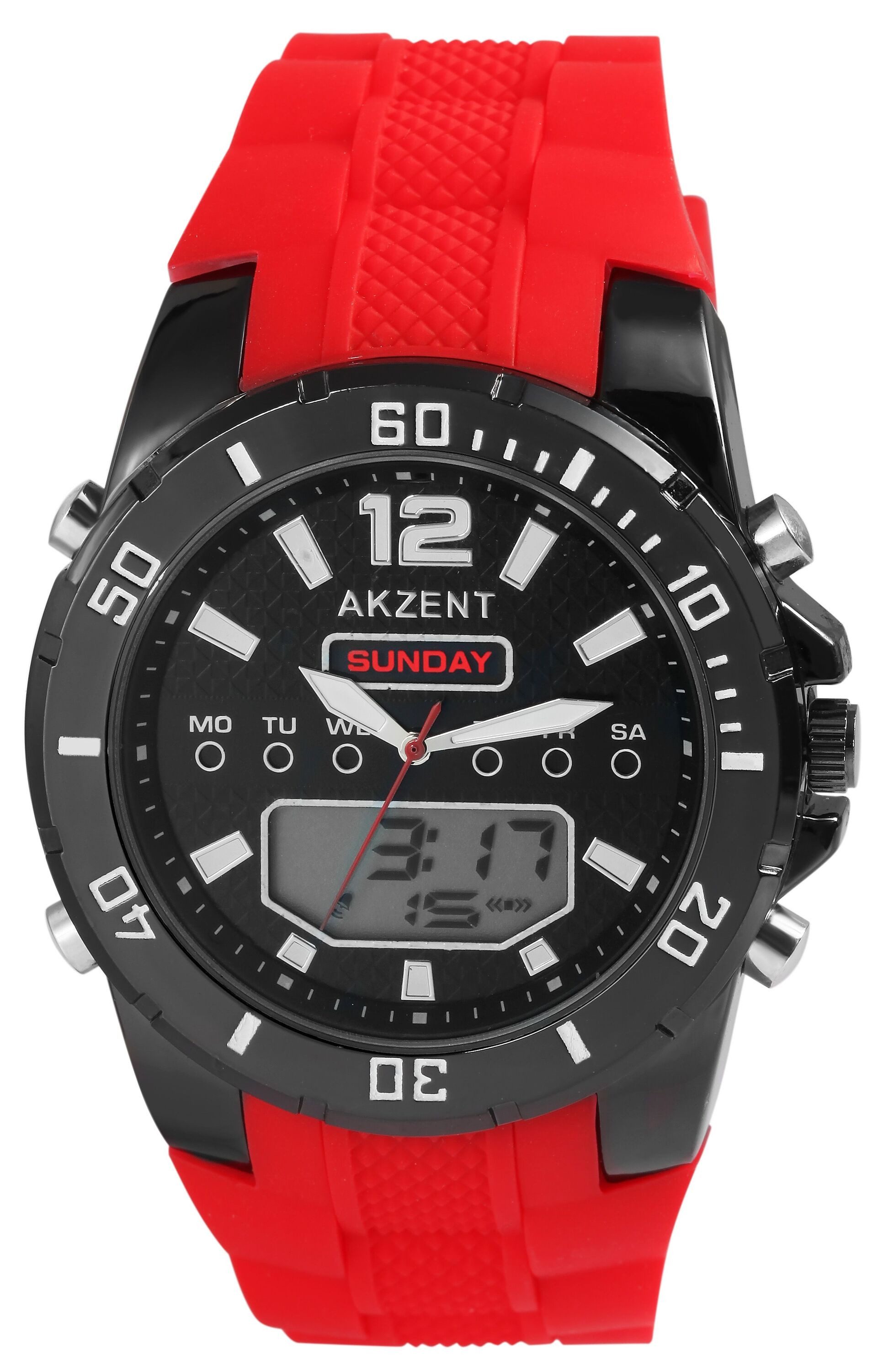 AKZENT Quarzuhr 2420025 Akzent Analog-Digital Herrenuhr mit Silikonarmband