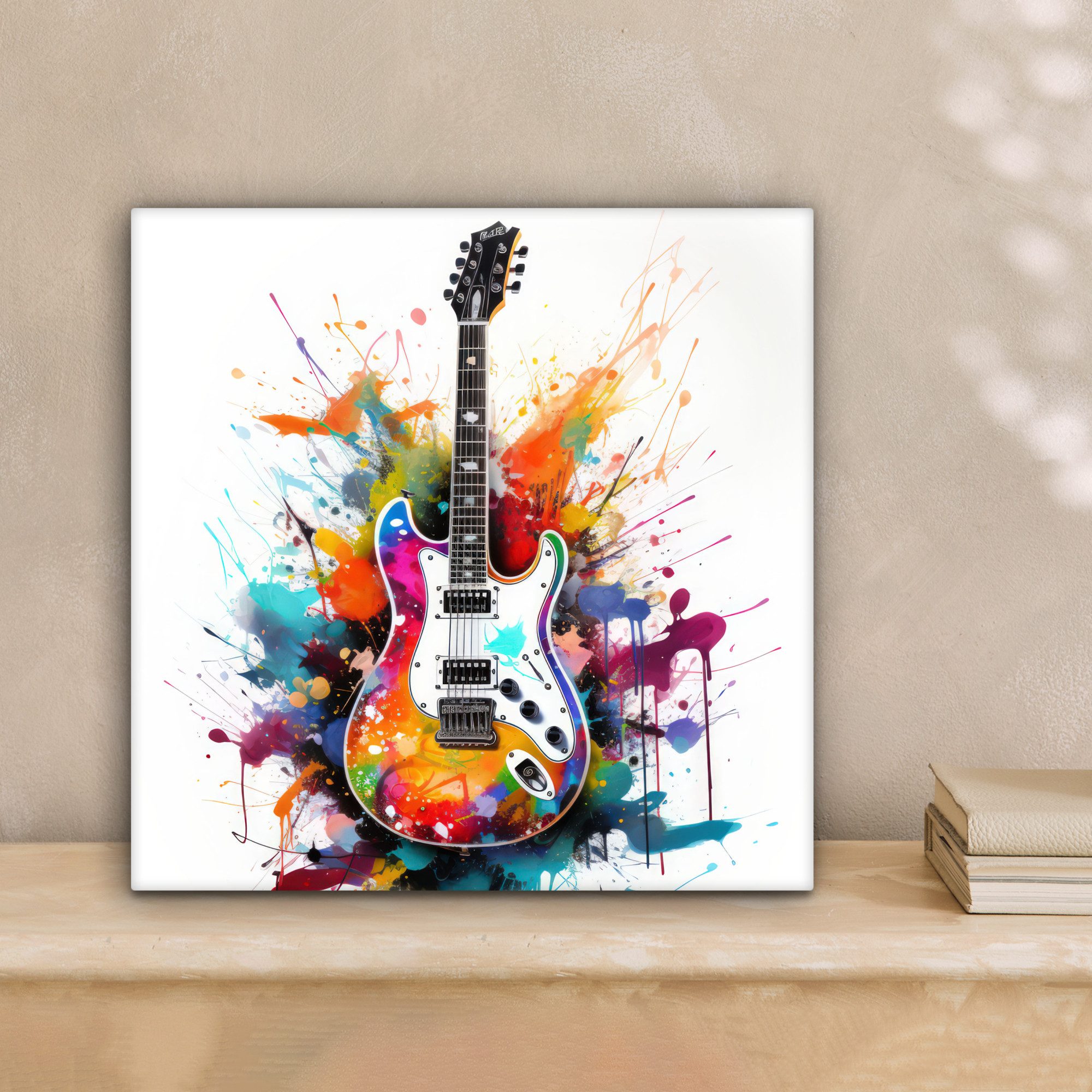 OneMillionCanvasses® Leinwandbild Gitarre - Graffiti - Musik - Weiß, Fotodr günstig online kaufen