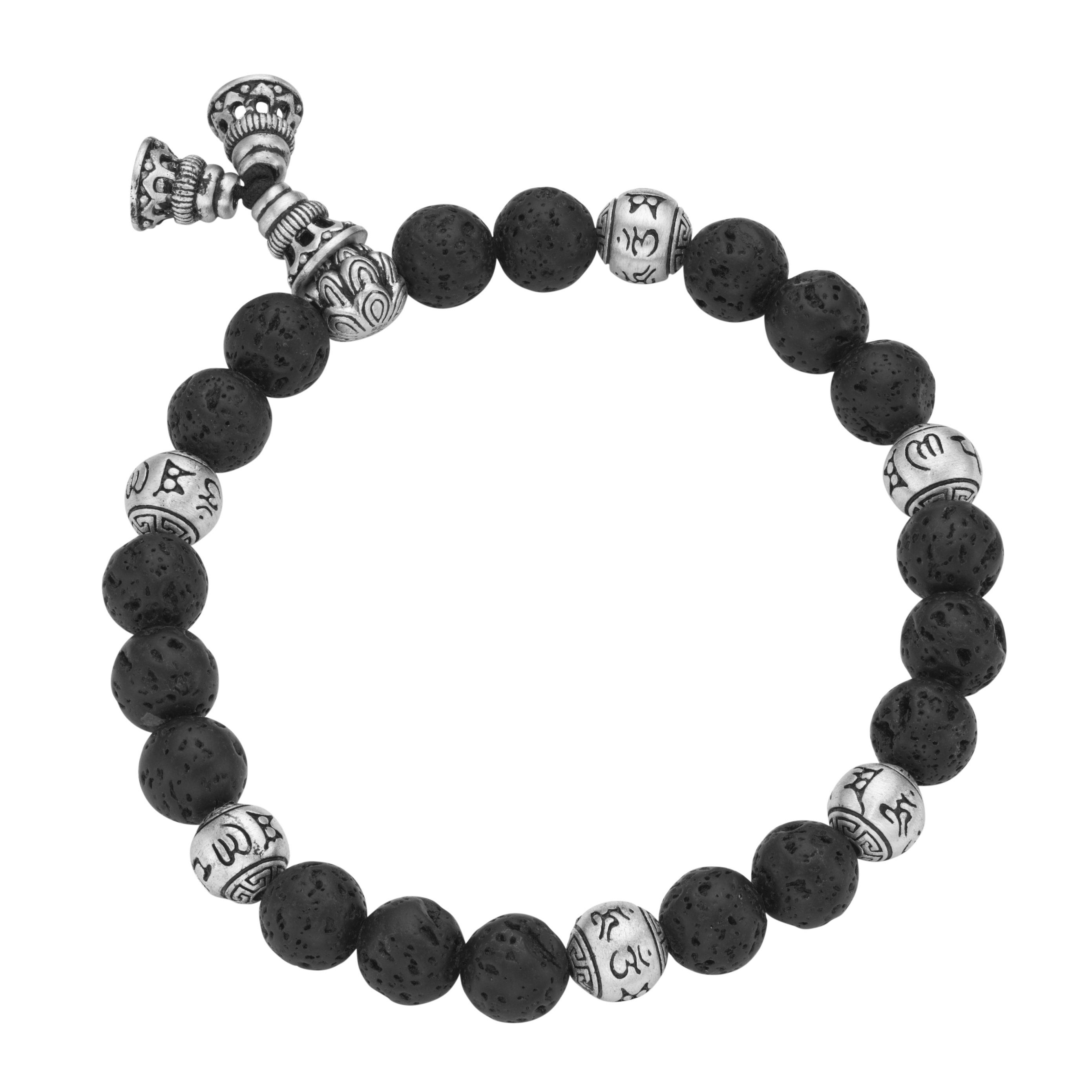 Angebot besitzen 925 Silber und GIORGIO MARTELLO Lavastein-Kugeln tibetische Glücks-Symbole, Armband MILANO