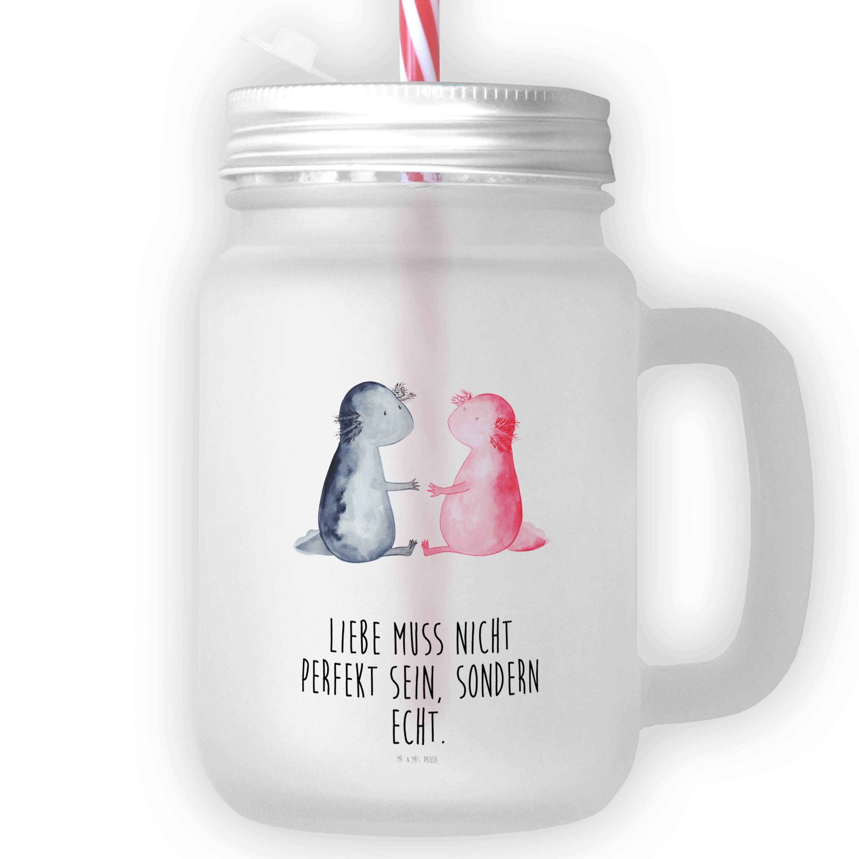 Mr. & Mrs. Panda Glas Axolotl Liebe - Transparent - Geschenk, Sommerglas, Schwanzlurch, Paa, Premium Glas