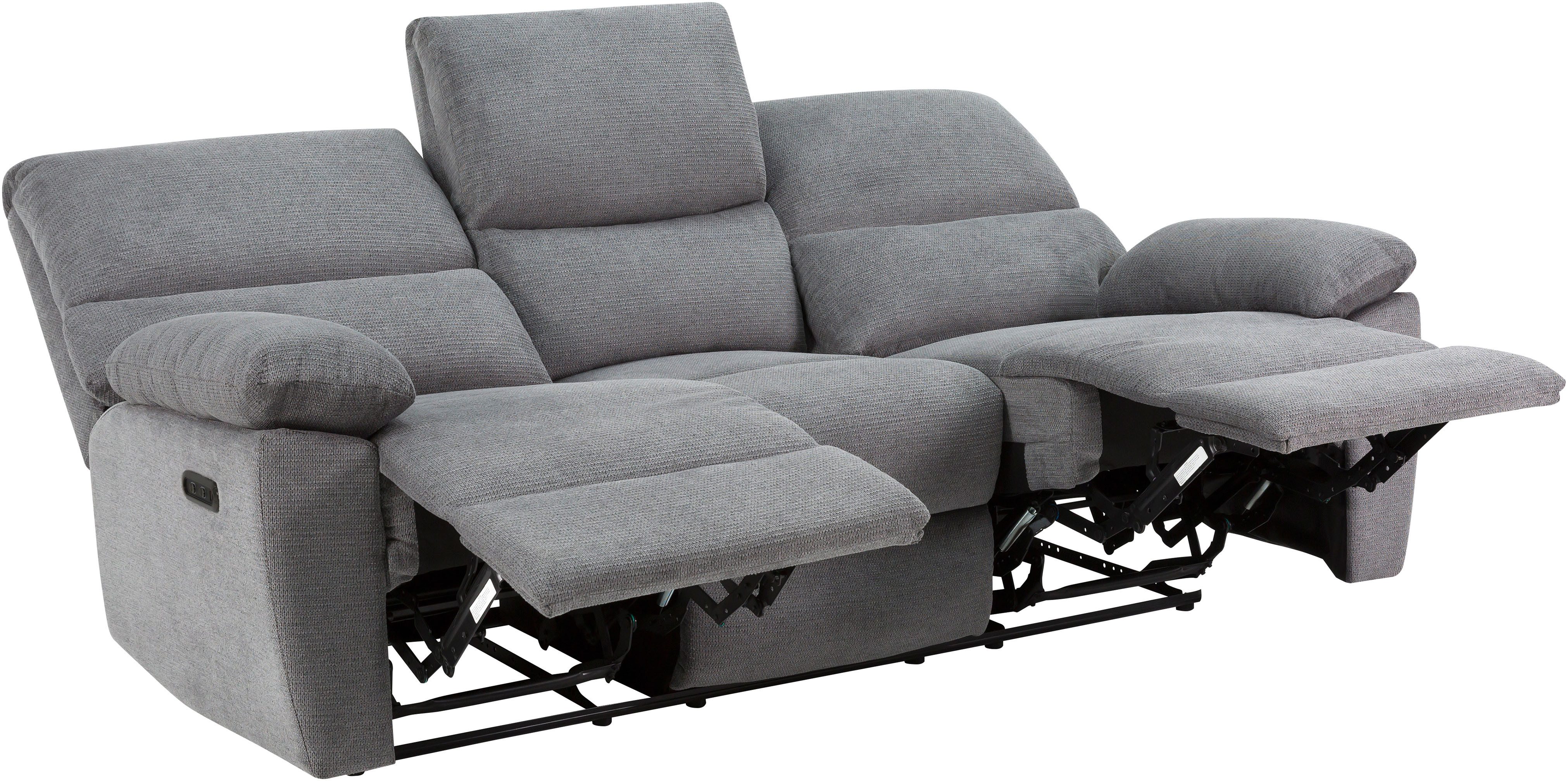 Home affaire 3-Sitzer LANNOY, manuelle o. elelektrische Relaxfunktion in 2 Sitzen, USB A/C, Liegefunktion (105°-150), Reclinersofa, Webstoff, Federkern