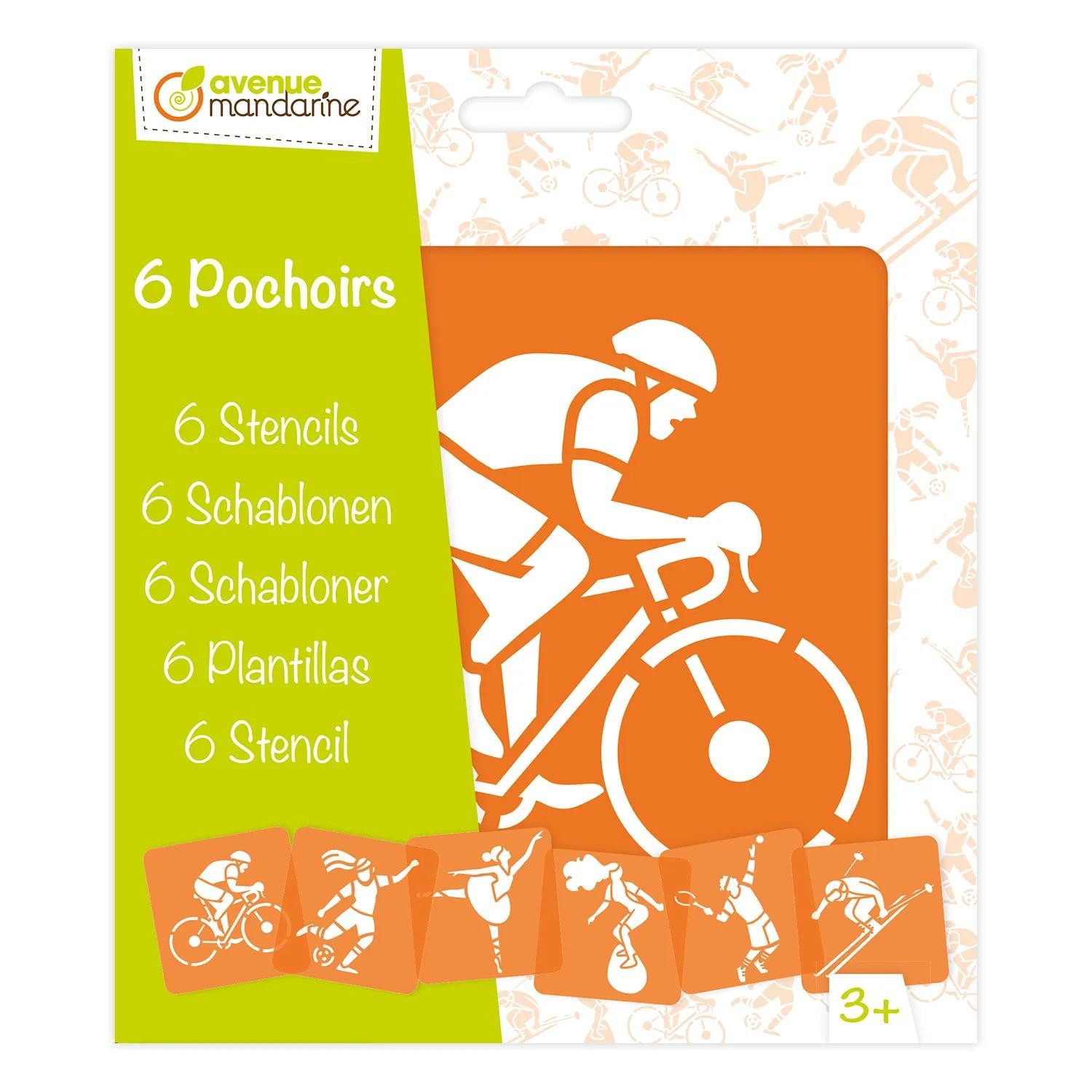 Avenue Mandarine Malschablone 3x 6-teiliges Schablonenset für Kinder, Sport - Orange PO008C, My Mandarine