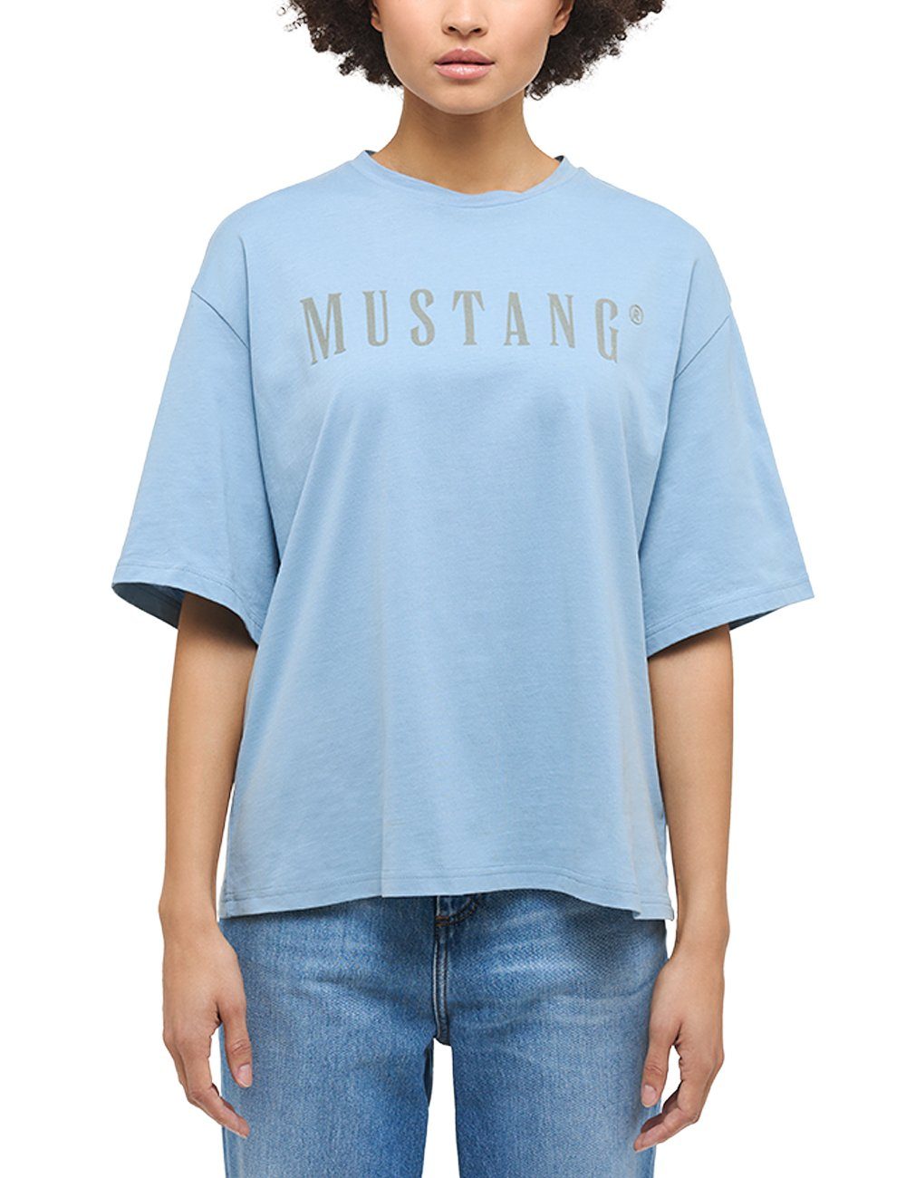 T-Shirt T-Shirt Mustang mittelblau Kurzarmshirt MUSTANG