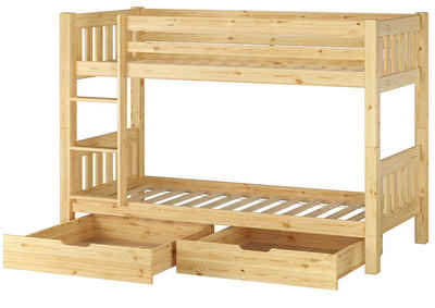 ERST-HOLZ Etagenbett Hochbett Kinderetagenbett aus Kiefer + 2 Rollroste + 2 tlg. Bettkasten