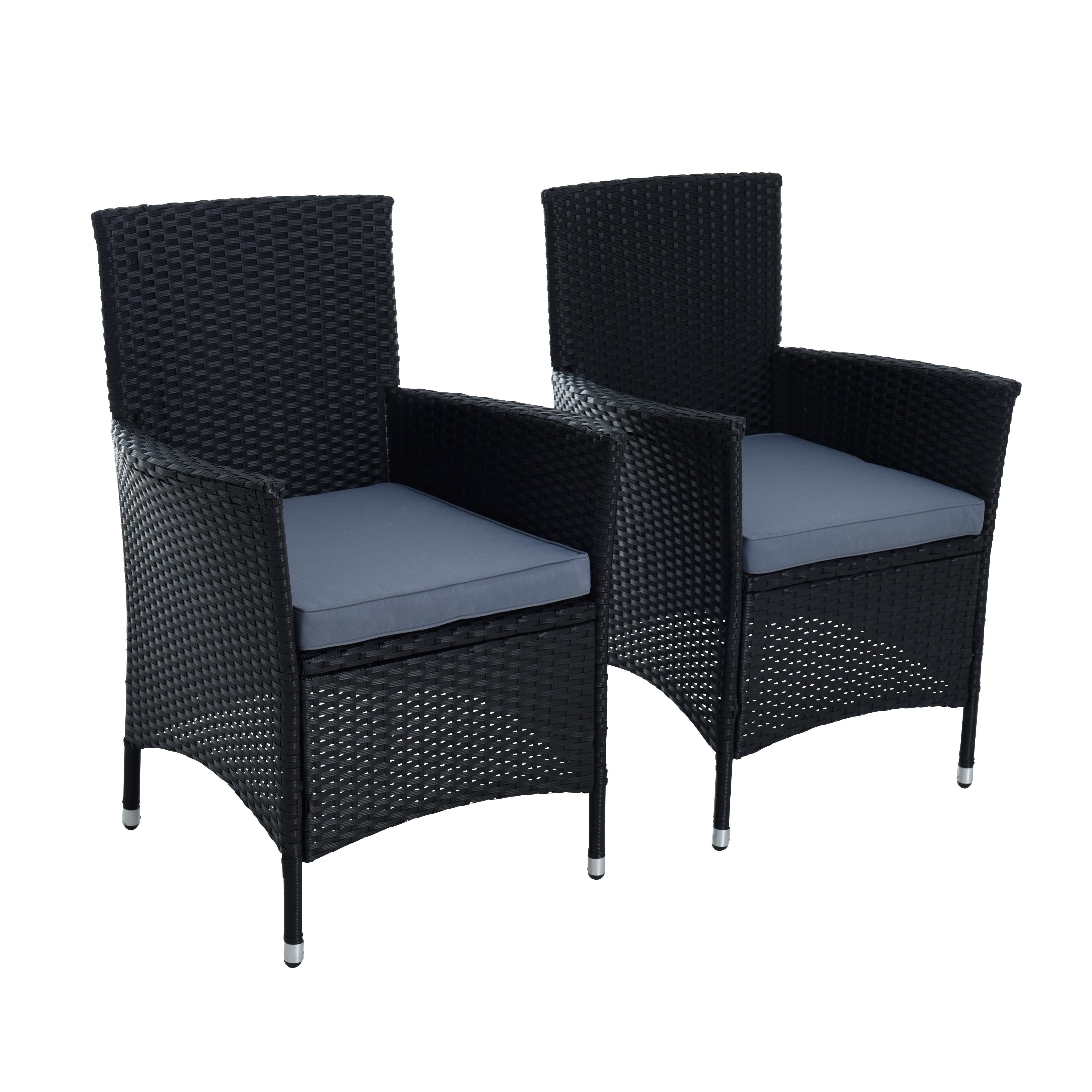 ESTEXO Gartenstuhl Rattan Gartensessel Polyrattan Stuhl 2er Set Garten Sessel Schwarz