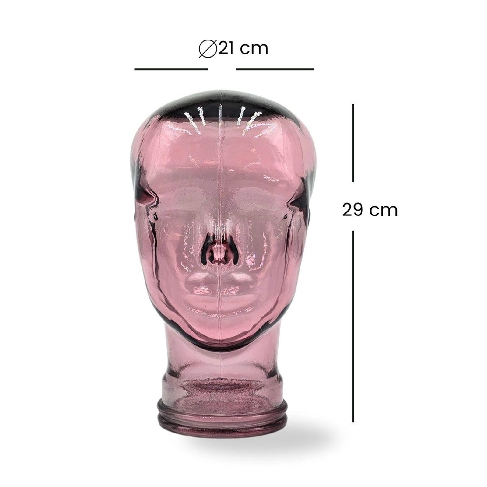 DESIGN DELIGHTS Skulptur Glas KOPFHÖRERSTÄNDER 29cm Glaskopf Skulptur, T08 altrosa