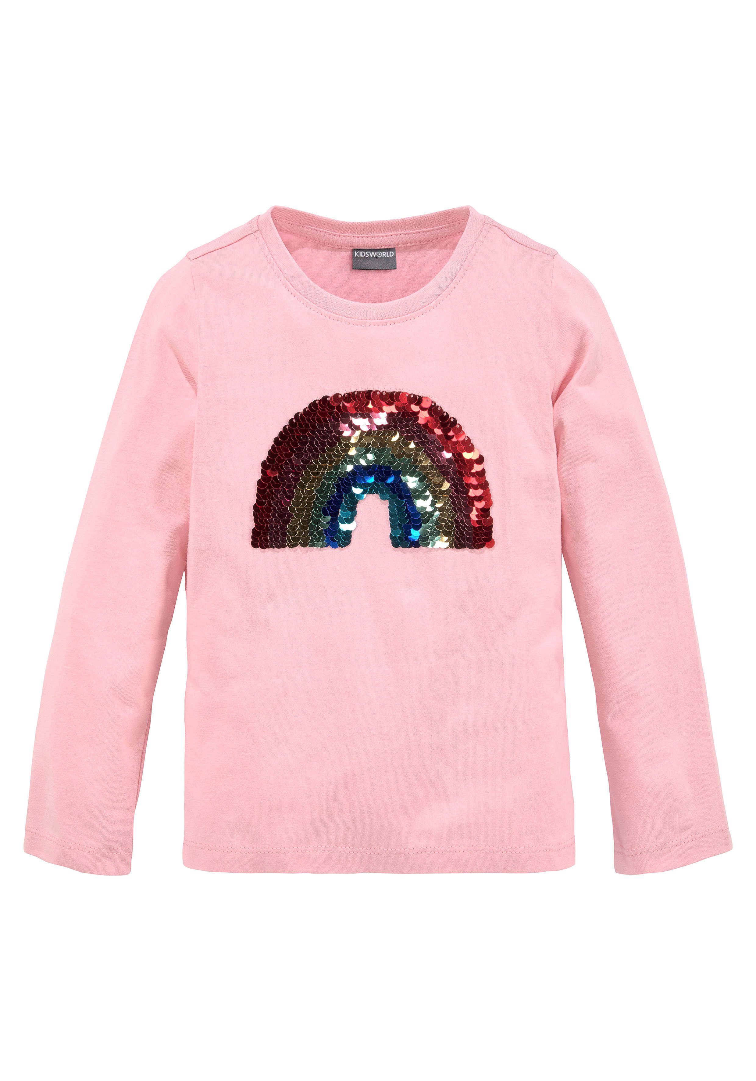 KIDSWORLD Langarmshirt Regenbogen Pailletten-Applikation Langarm, Basic-Passform, mit schimmernden Pailletten-Applikationen. Reduzierter Preis € 12,99. Unverbindliche Preisempfehlung € 14,99, (€ 12,99 pro 1 Stk)