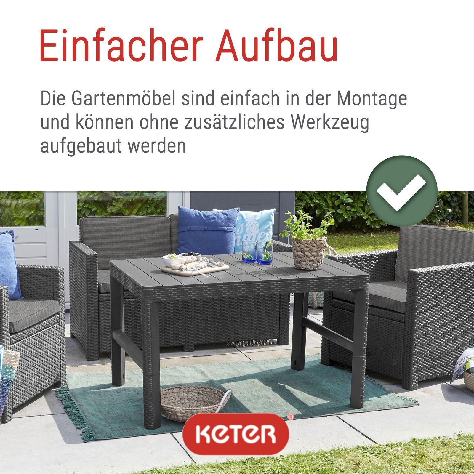 Allibert Gartentisch Allibert Lyon Lounge Tisch anthrazit, Gartentisch, höhenverstellbar