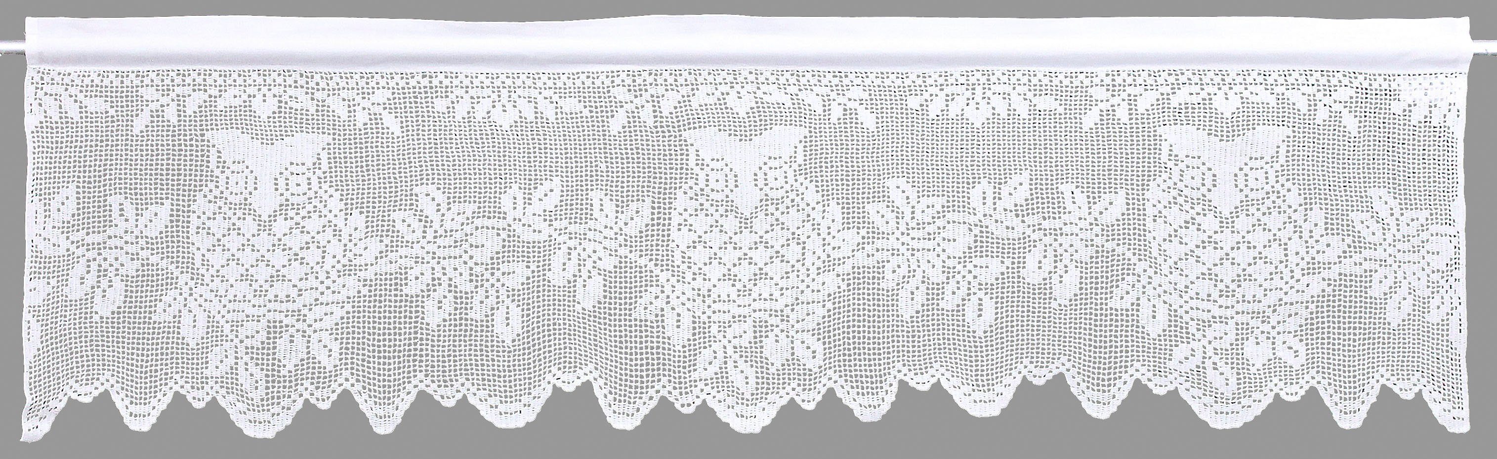 HOSSNER - ART OF HOME DECO Querbehang Eule (1 St), Stangendurchzug, halbtransparent, Wirkware, handgehäkelte Spitze, weiß, Baumwolle