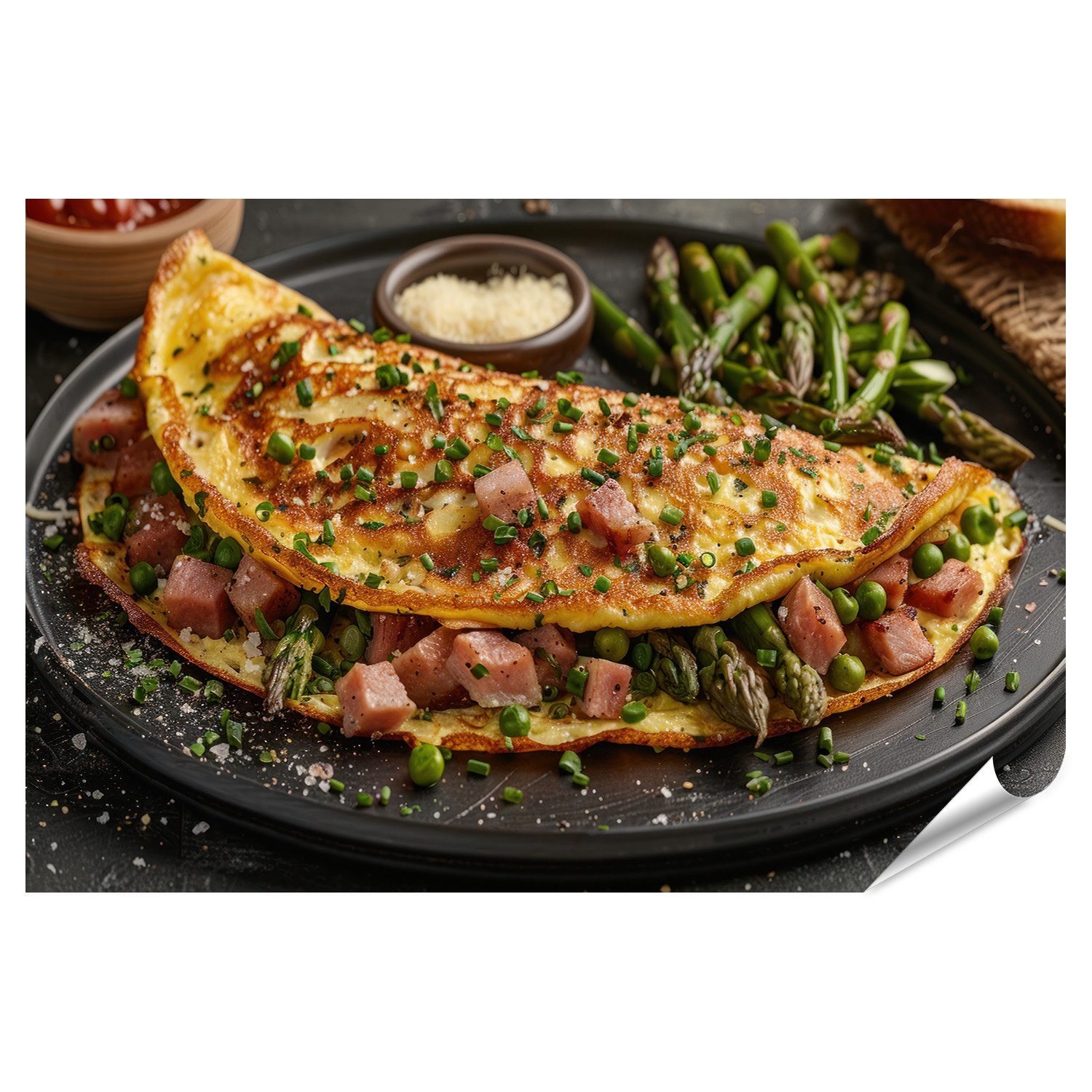 Poster Aromatisches Schinken-Spargel-Omelett mit Würfelschinken Küche Restaur