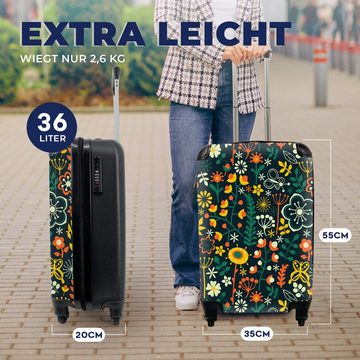 MuchoWow Handgepäckkoffer Mädchen - Schmetterling - Pflanzen - Muster - Mädchen - Kinder -, 4 Rollen, Reisetasche mit rollen, Handgepäck für Ferien, Trolley, Reisekoffer