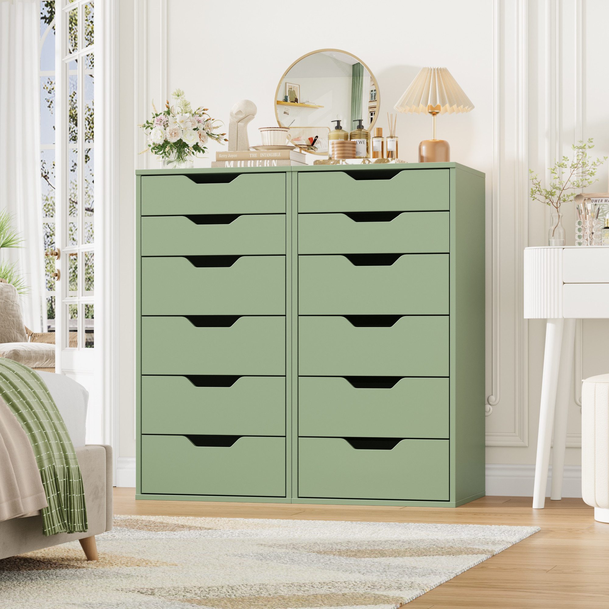 Homfa Kommode Schubladenschrank, Schubladenkommode, Aktenschrank, mit 6 Schubladen, 45x40x90,5 cm, Grün – Bild 3 von 5