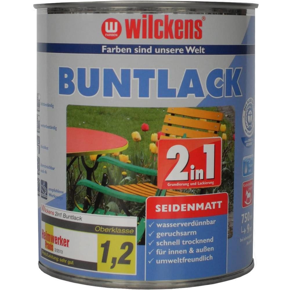 Wilckens Farben Kunstharzlack Buntlack 2in1, seidenmatt, Tiefschwarz (RAL 9005), 750 ml