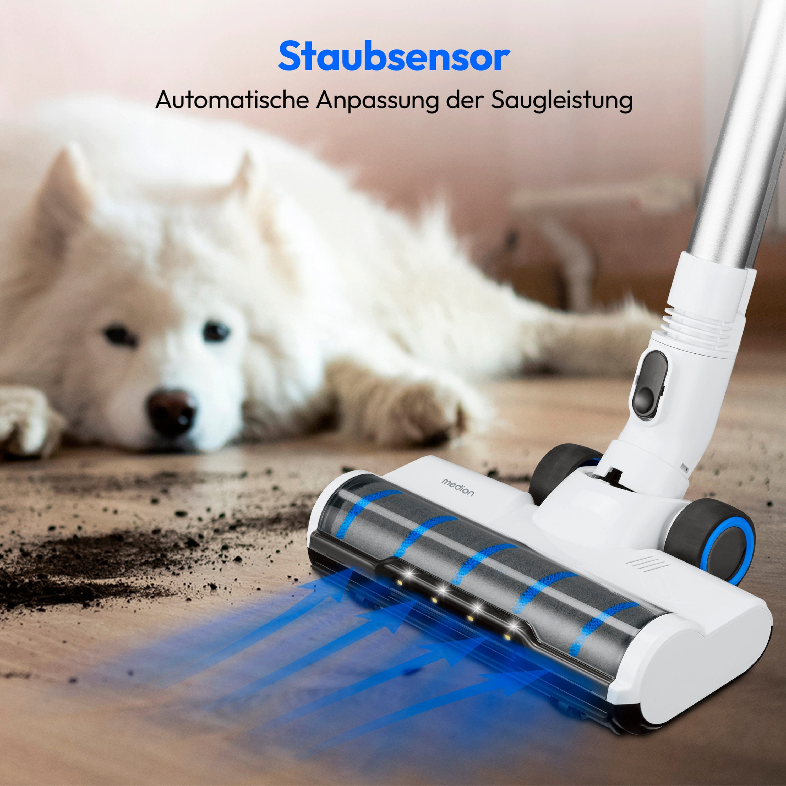 Medion® Stielstaubsauger MEDION LIFE P400 W+ Akku-Staubsauger mit Wischfunktion, 400 W, beutellos, LED-Touch-Displ.,3-stufige Saugleistung,beutellos,Zyklon-Technologie