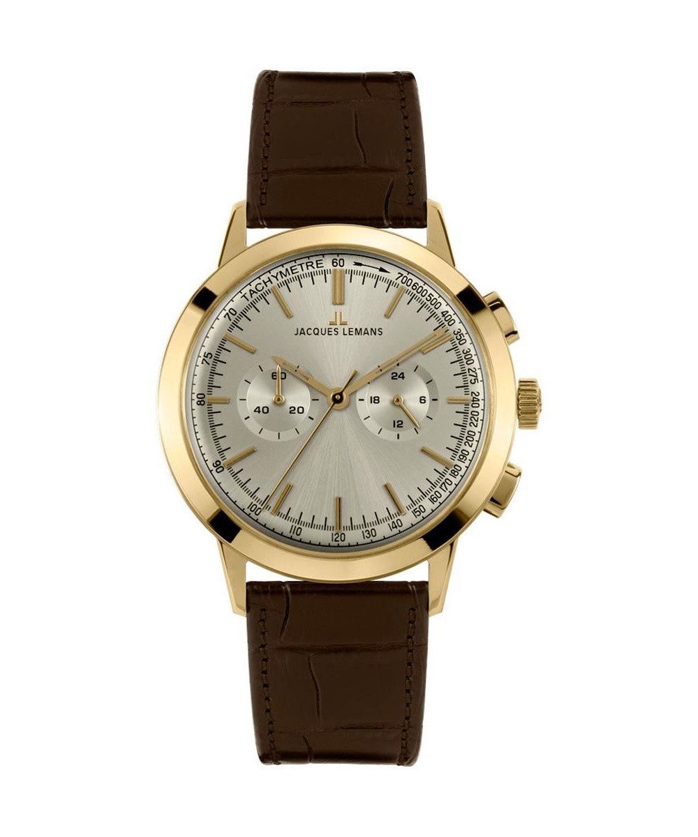 Jacques Lemans Quarzuhr Armbanduhr Uhr Analog Edelstahl Lederband Gold Braun N-1564B