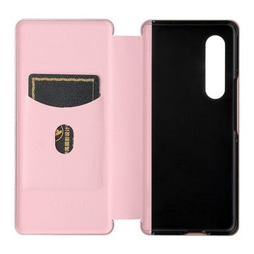 Wigento Handyhülle Für Samsung Galaxy Z Fold4 5G Carbon Kunstleder Handy Tasche Hülle Etuis Pink