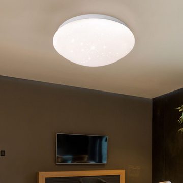 etc-shop LED Deckenleuchte, LED-Leuchtmittel fest verbaut, Warmweiß, Deckenlampe LED Deckenleuchte Wohnzimmerlampe weiß mit Sterneneffekt