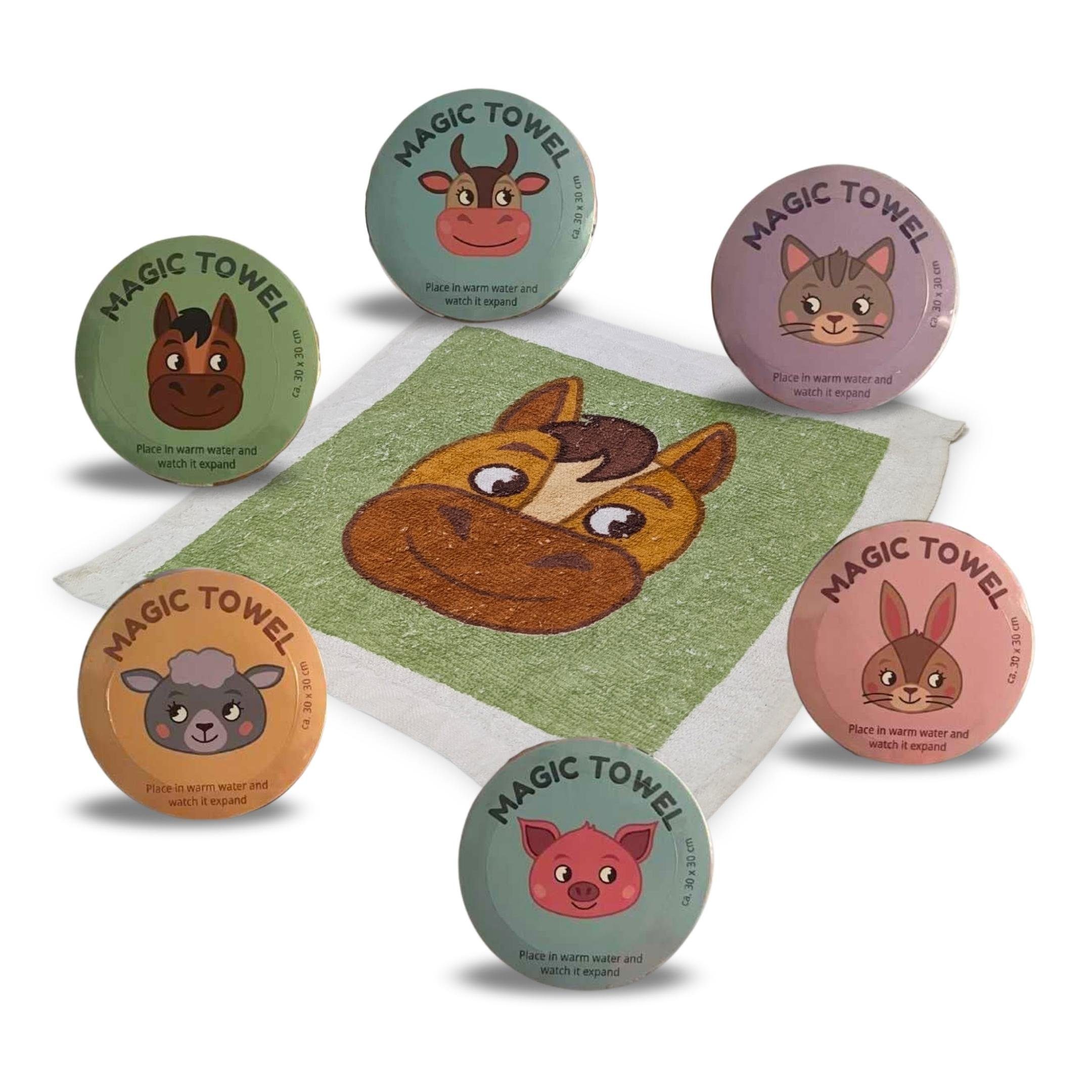 Bada Bing Handtuch Set Magisches Handtuch Kinder Zauberhandtuch Bauernhof Tiere Waschlappen, (6-St), 100% Baumwolle, Zauberhandtuch
