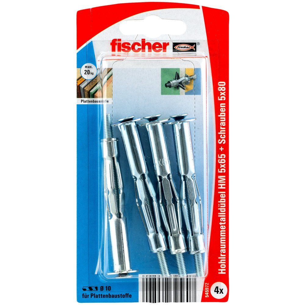 Schrauben- und Dübel-Set Fischer Hohlraumdübel 5.0 x 65 mm - 4 Stück