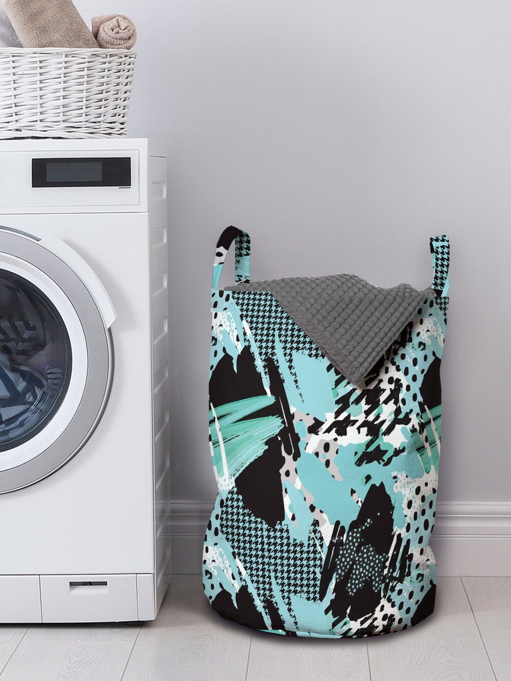 Wäschekorb Waschsalons, Griffen Ink Abakuhaus Expressive mit Pattern Abstrakt Wäschesäckchen Kordelzugverschluss für