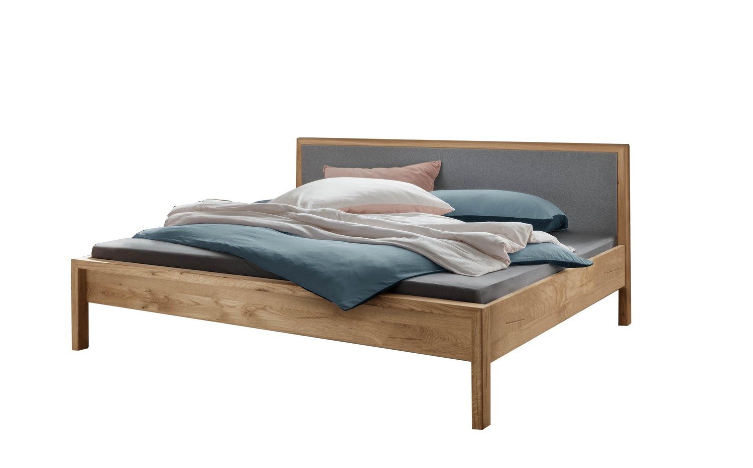Natur24 Bett Doppelbett Bett Aalbe 200x200 Eiche Massiv Filz-Kopfteil