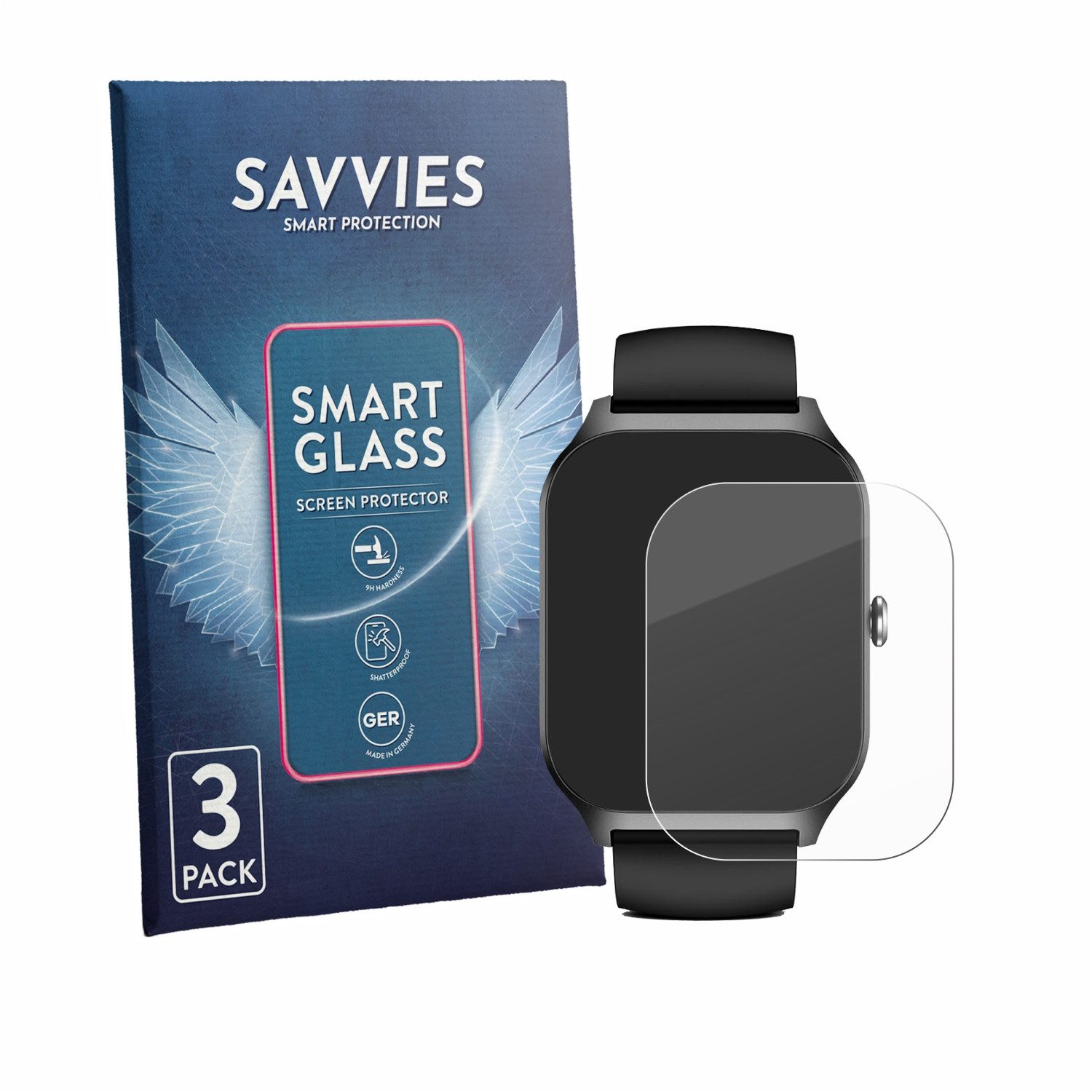 Savvies Displayschutzglas Schutzglas Panzer für Kriutefy Smartwatch 1.83", 3 Stück, Schutzfolie Display Schutz Glas Folie klar