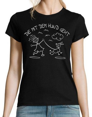 Youth Designz T-Shirt Die Mit Dem Hunde Geht Damen T-Shirt mit trendigem Frontprint