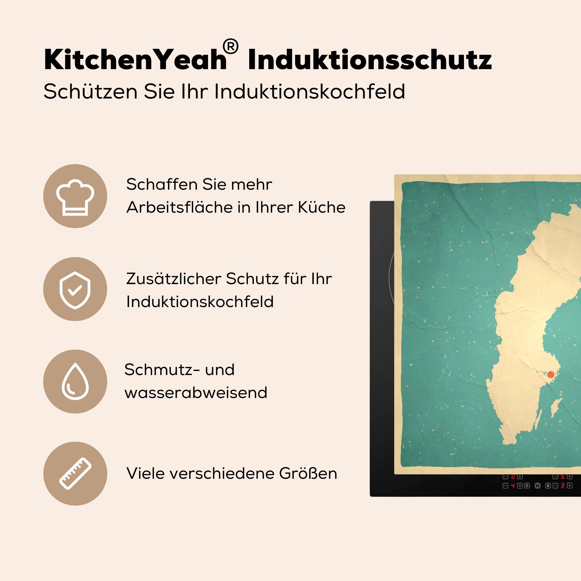 Ceranfeldabdeckung, küche alten cm, 78x78 Falten, tlg), mit auf MuchoWow Arbeitsplatte Herdblende-/Abdeckplatte für Vinyl, von Papier einem Illustration Schweden (1