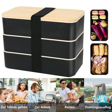 TWSOUL Lunchbox schwarz Lunch-Box im japanischen Stil, 1800ml /1200ml, Mikrowellengeeignet