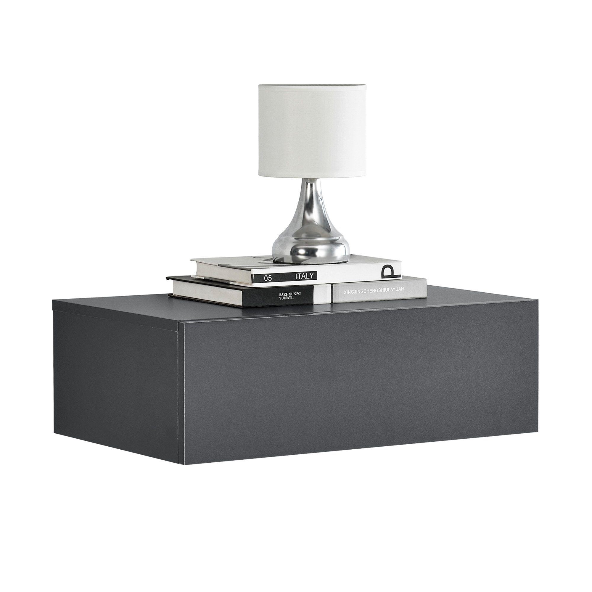 en.casa Wandregal, »Elverum« mit Schublade Nachttisch dunkelgrau günstig online kaufen