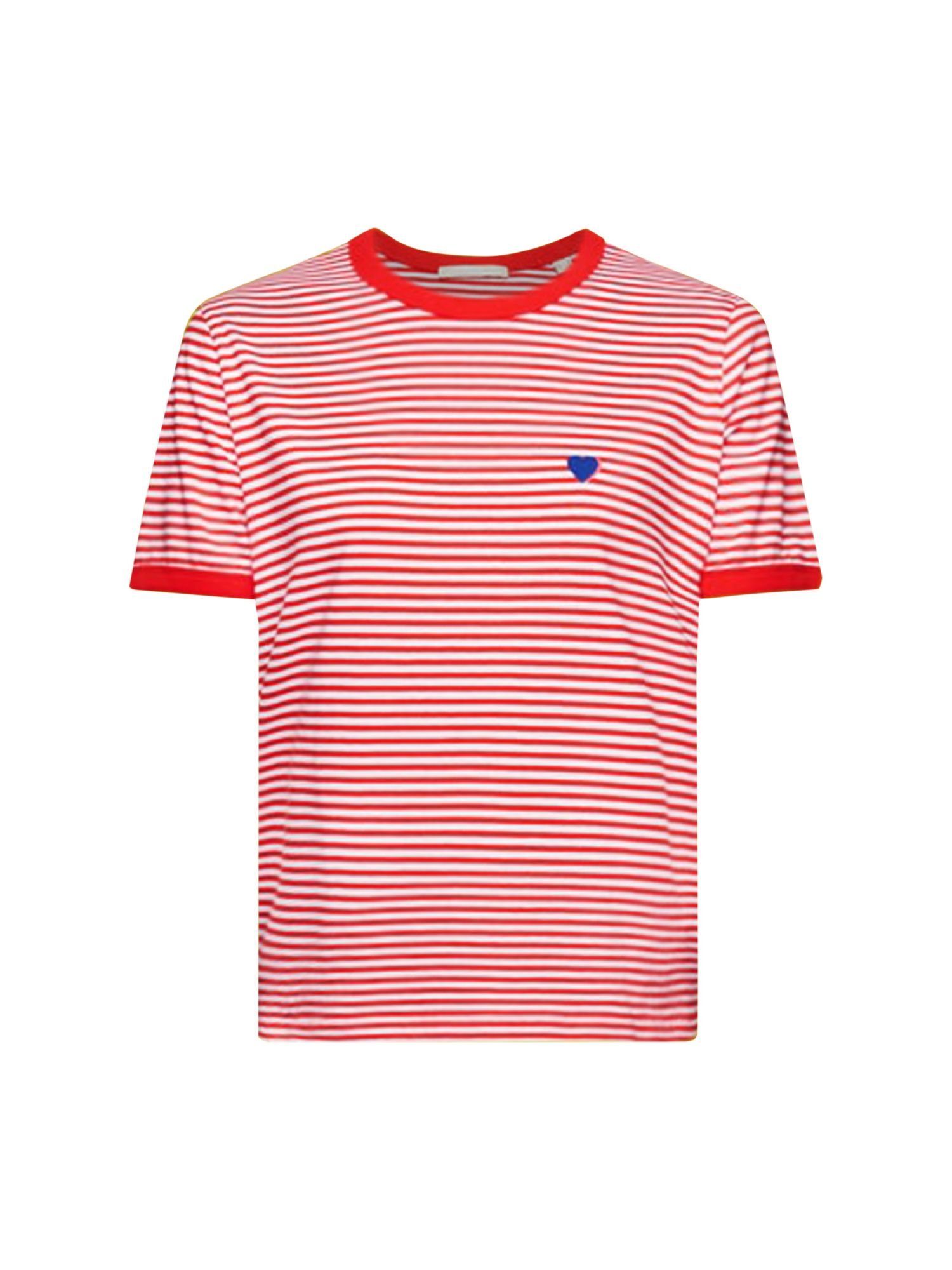 Stickmotiv by (1-tlg) edc Baumwoll-T-Shirt Esprit T-Shirt Gestreiftes RED mit