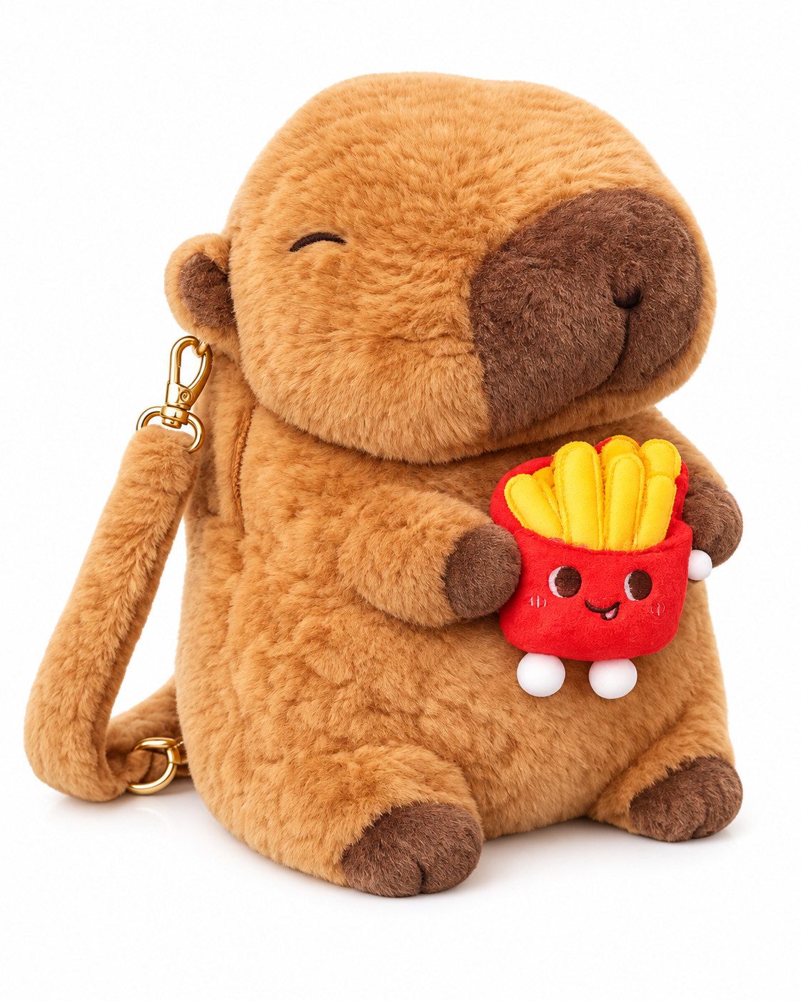 soma Schulrucksack Capybara Rucksack 2in1 Plüsch Kinder mit Anhänger Set (Set, 2-tlg., Geschenk-Set), Motiv zufällig Burger oder Pommes + Capybara Schlüsselanhänger