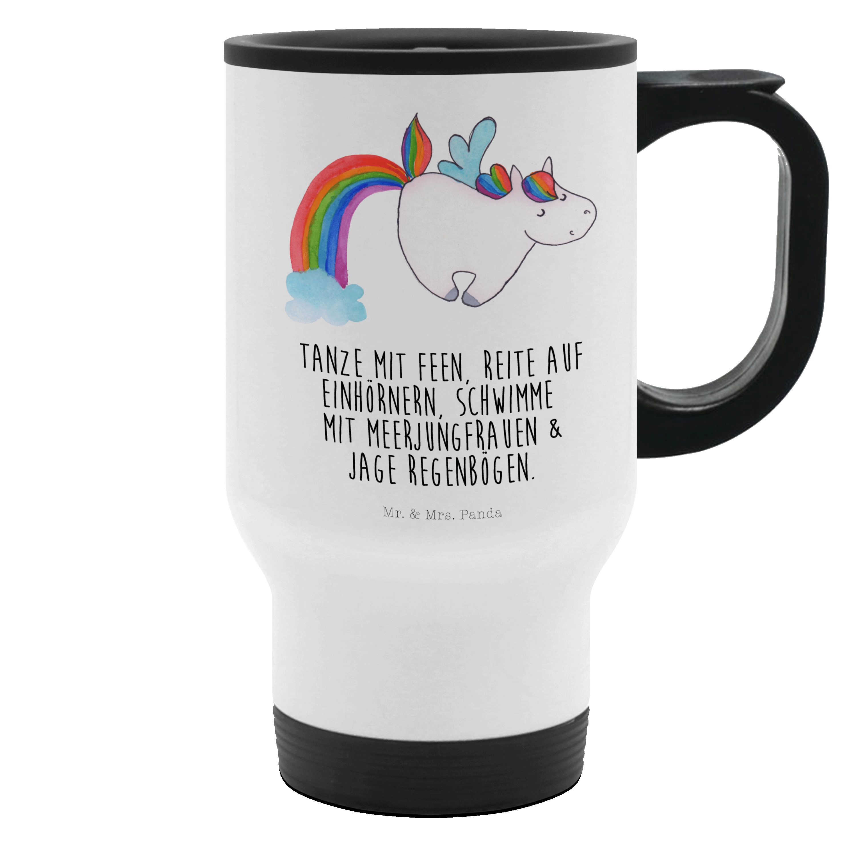 Mr. & Mrs. Panda Thermobecher Einhorn Fliegendes Pferd, Thermobecher, Weiß, Glitzer, Mehrwegbecher, Edelstahl, Thermobecher Für Kaffee Thermobecher Auto Thermobecher