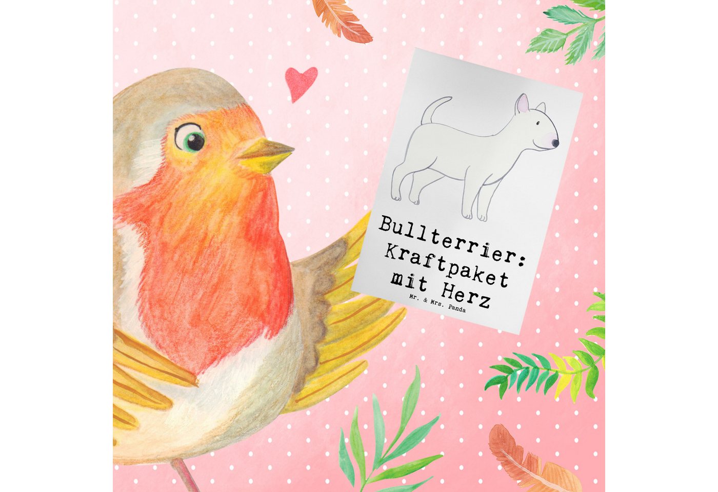 Thumbnail - Mr. & Mrs. Panda Grußkarte Bullterrier Kraftpaket - Weiß - Geschenk, Familienmitglied, Hund, Geb