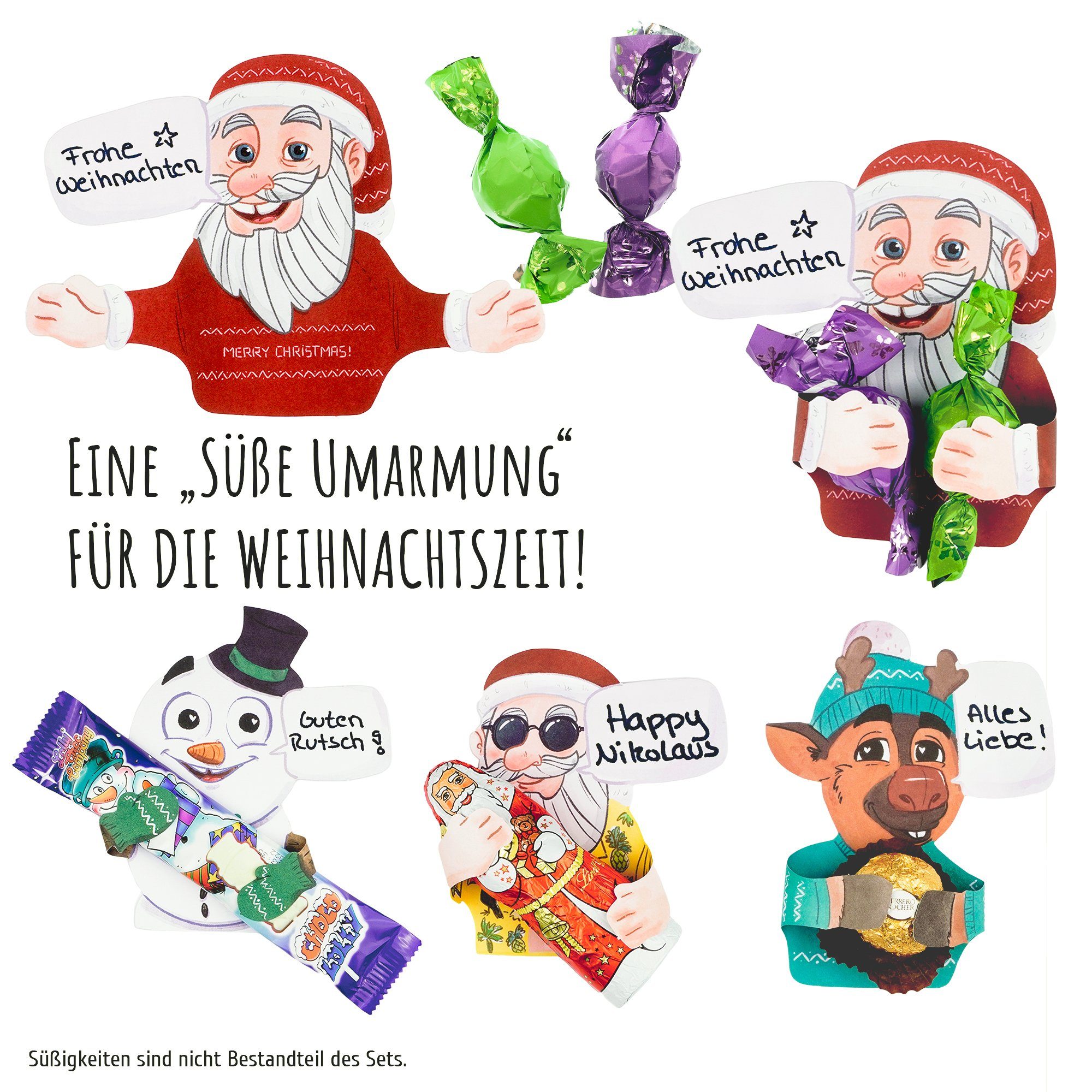 SURPRISA Grußkarte Sweet Hugs - für individuelle Geschenke, Geschenkkarte mit persönlicher Note für Schokolade und andere kleine Geschenke zu Weihnachten