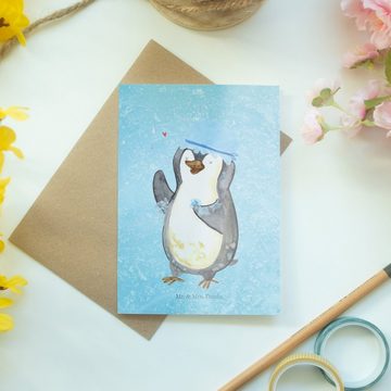 Mr. & Mrs. Panda Grußkarte Pinguin Duschen - Eisblau - Geschenk, baden, Klappkarte, Geburtstagsk, Einzigartige Motive