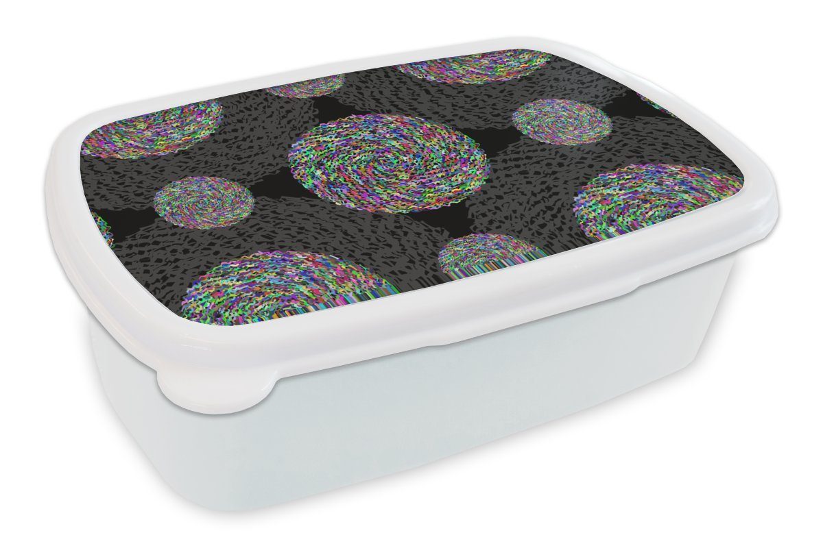 MuchoWow Lunchbox Regenbogen - Design - Kreis - Muster, Kunststoff, (2-tlg), Brotbox für Kinder und Erwachsene, Brotdose, für Jungs und Mädchen weiß