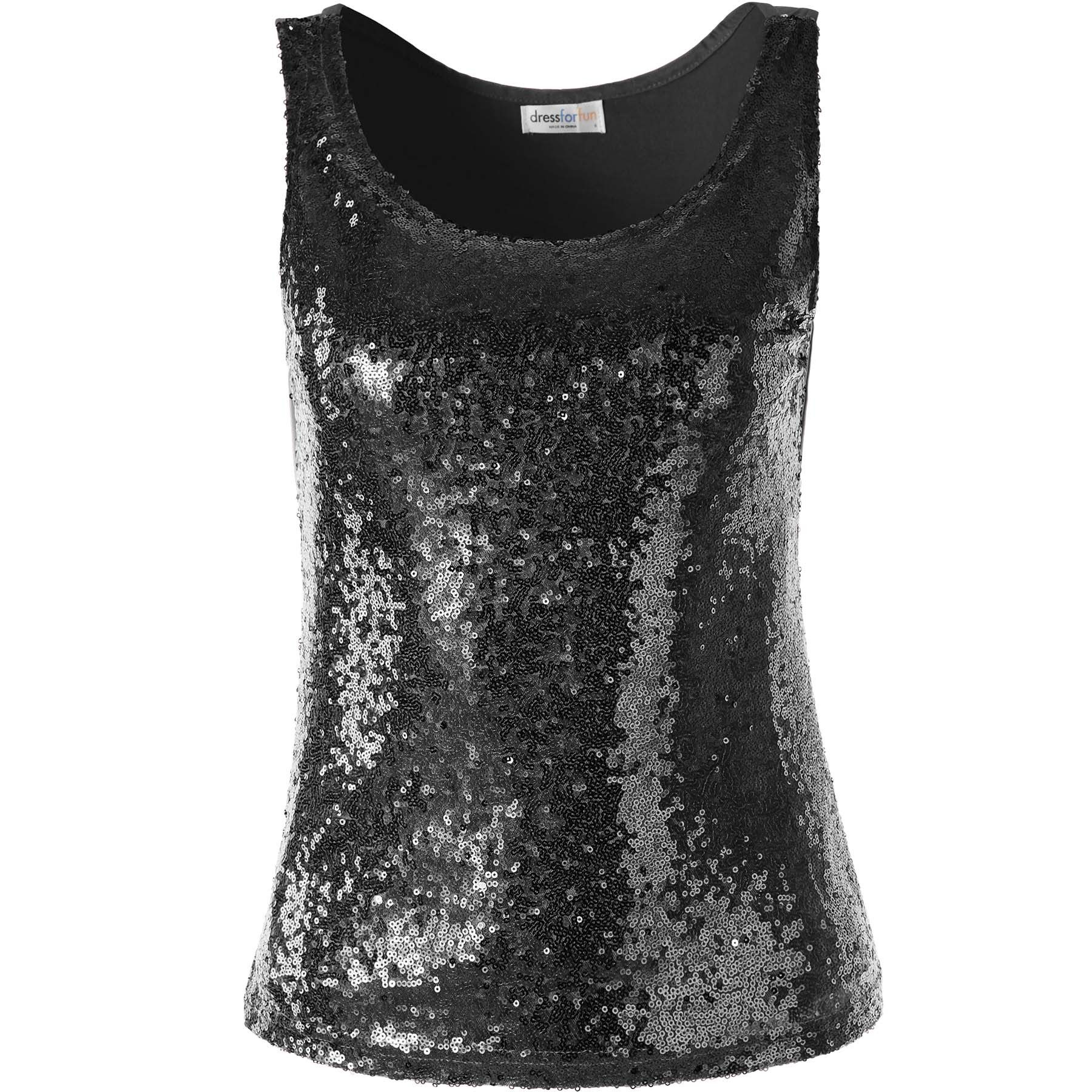dressforfun T-Shirt Kurzarmtop, Damen-Träger-Top, Rundhalsausschnitt, hoher Komfort (Freizeitoberteil, Konfektionsgröße L in schwarz) Vorn mit glänzenden Paille – Bild 2 von 5