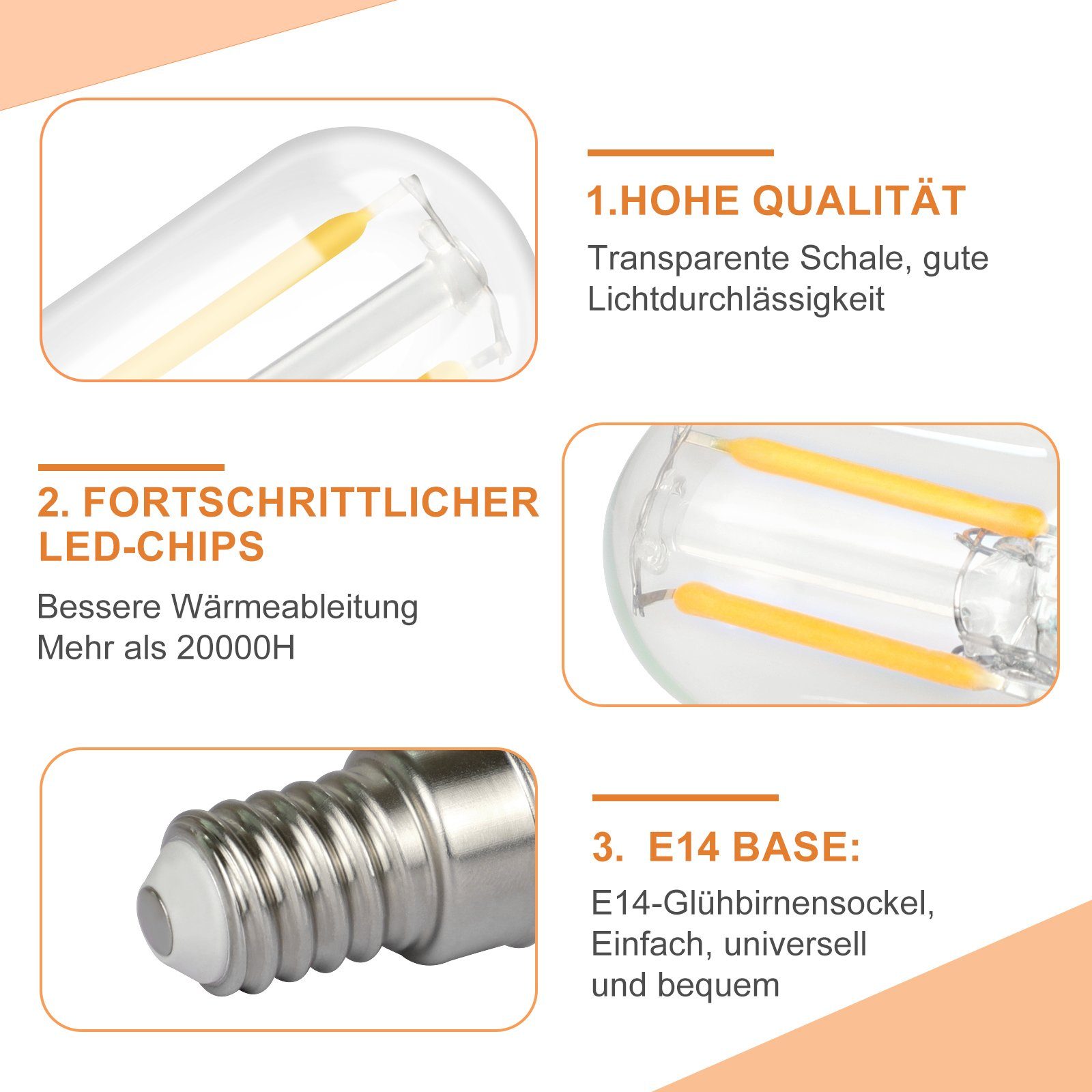 ZMH LED-Leuchtmittel E14 LED - LED St., Flur, T22 für Dimmbar Vintage Leuchtmittel 2 Glühbirnen Warmweiß, Nicht
