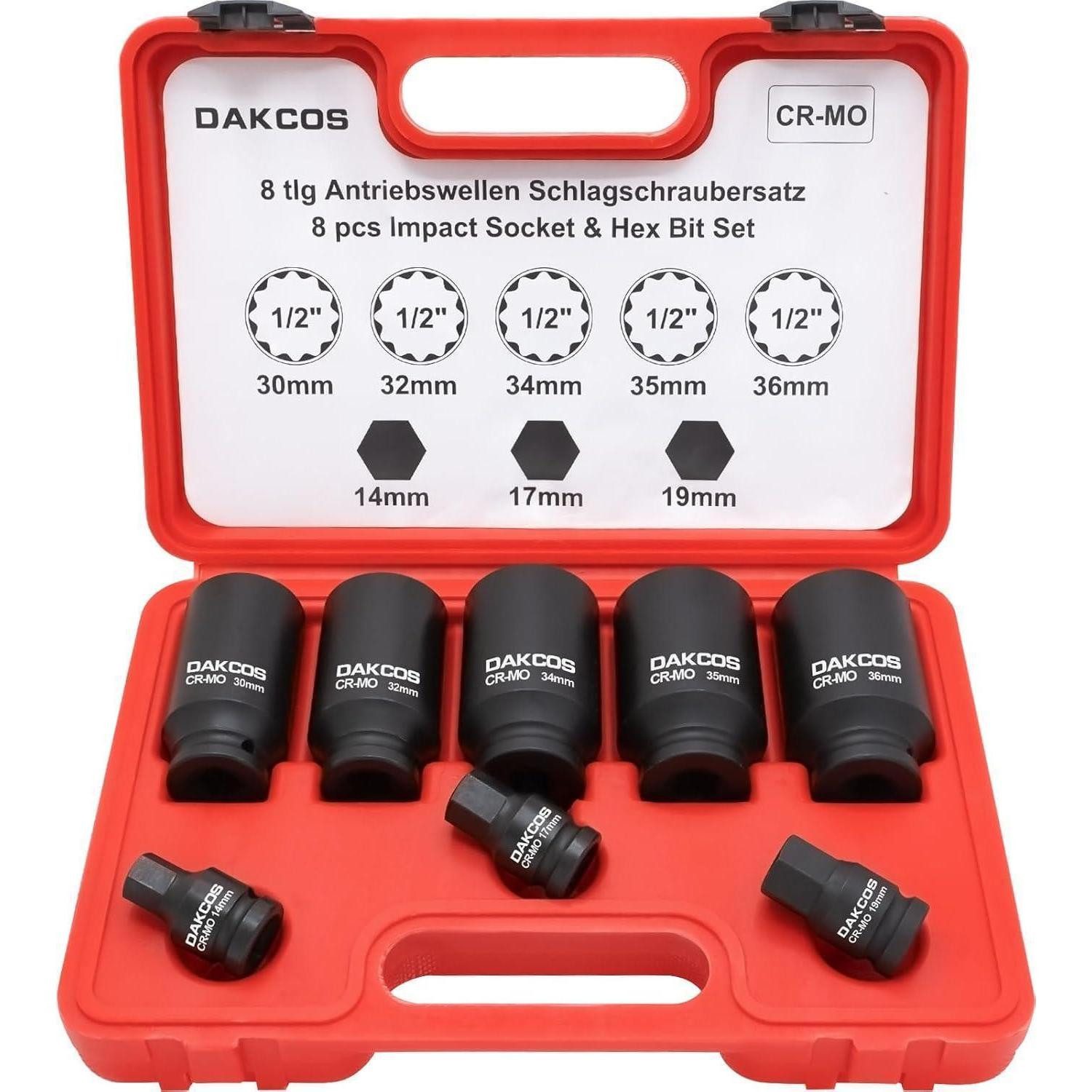 LuxusKollektion Steckschlüssel Vielzahn Nuss Schlagschrauber Satz 1/2 Zoll 30-36mm
