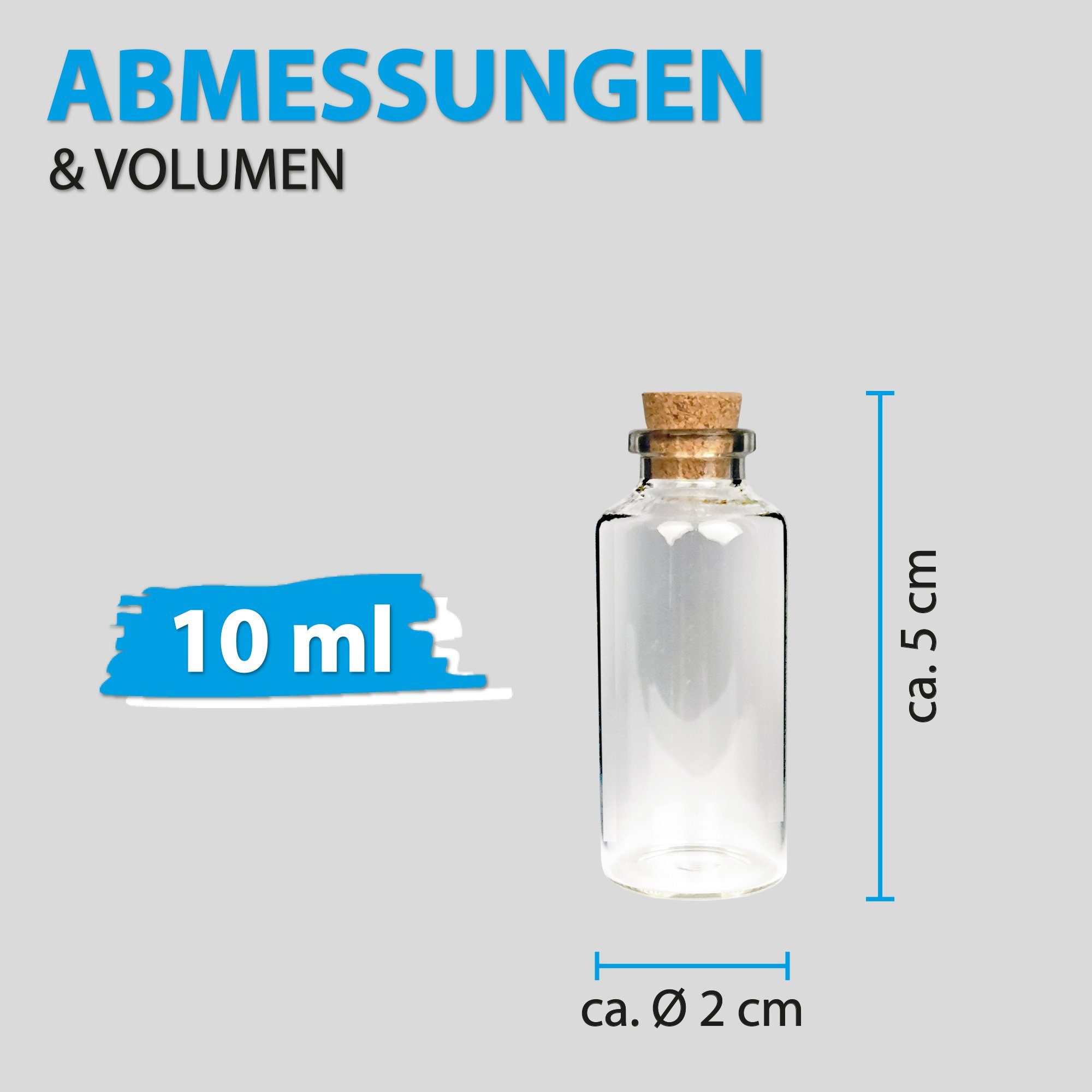 Bestlivings Vorratsglas Fläschchen mit Korken Mix, Glas, (2cm x 5cm, 12-tlg., 10ml), Reagenzglas für Hochzeit - Mini Gläser Gastgeschenke Glasfläschchen – Bild 2 von 5