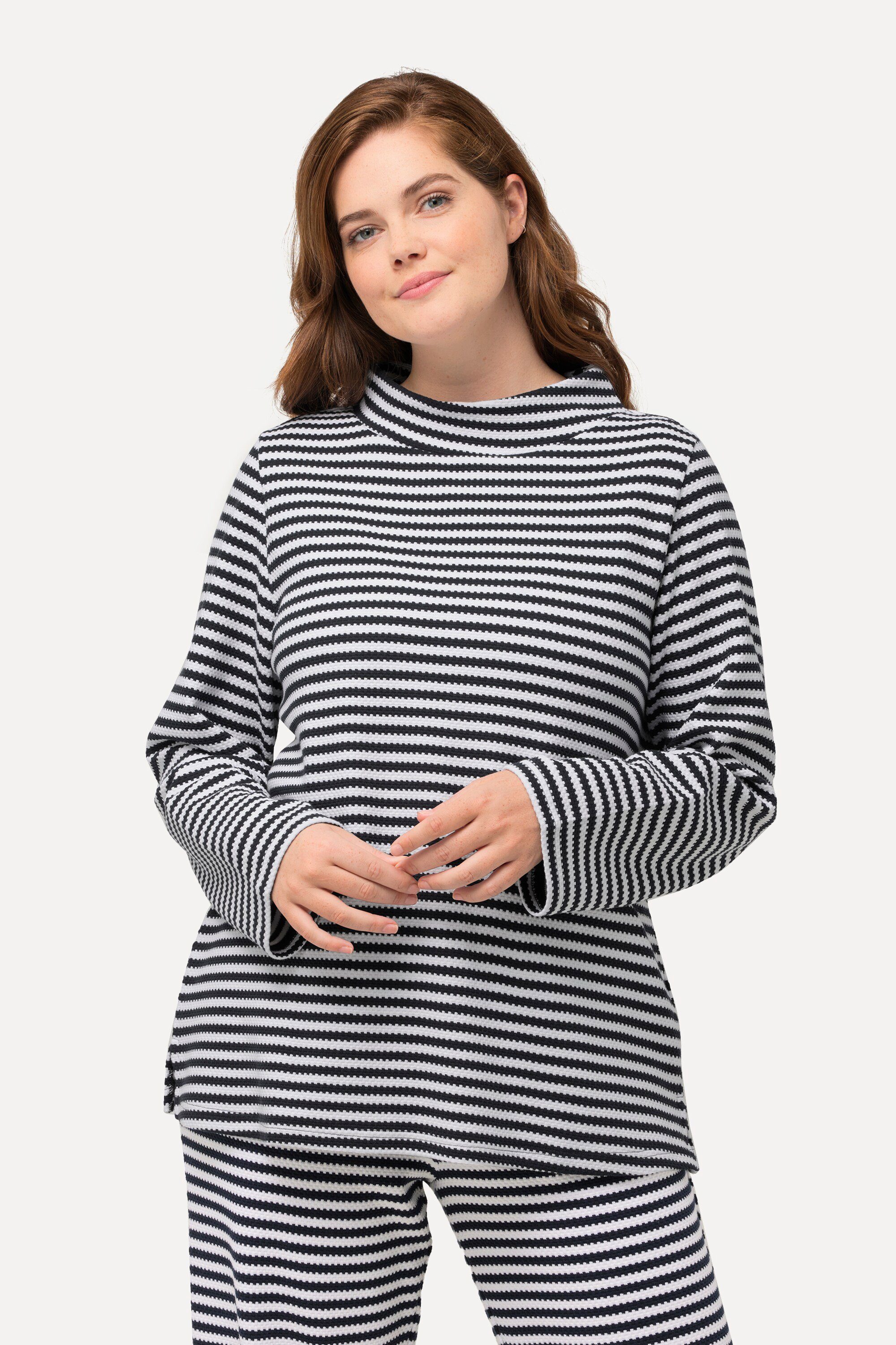 Sweatshirt Sweatshirt Strukturringel Stehkragen Langarm