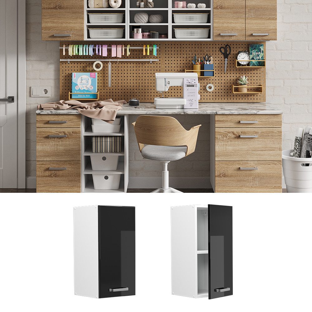 Vicco Schranksystem R-Line, Schwarz Hochglanz/Weiß, 30 günstig online kaufen