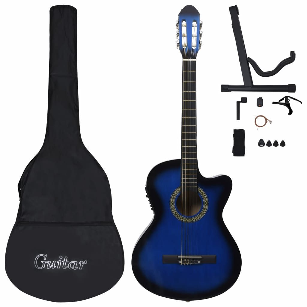 vidaXL Akustikgitarre 44 39quot 12-tlg Western Gitarren-Set mit Equalizer und 6 Saiten Blau