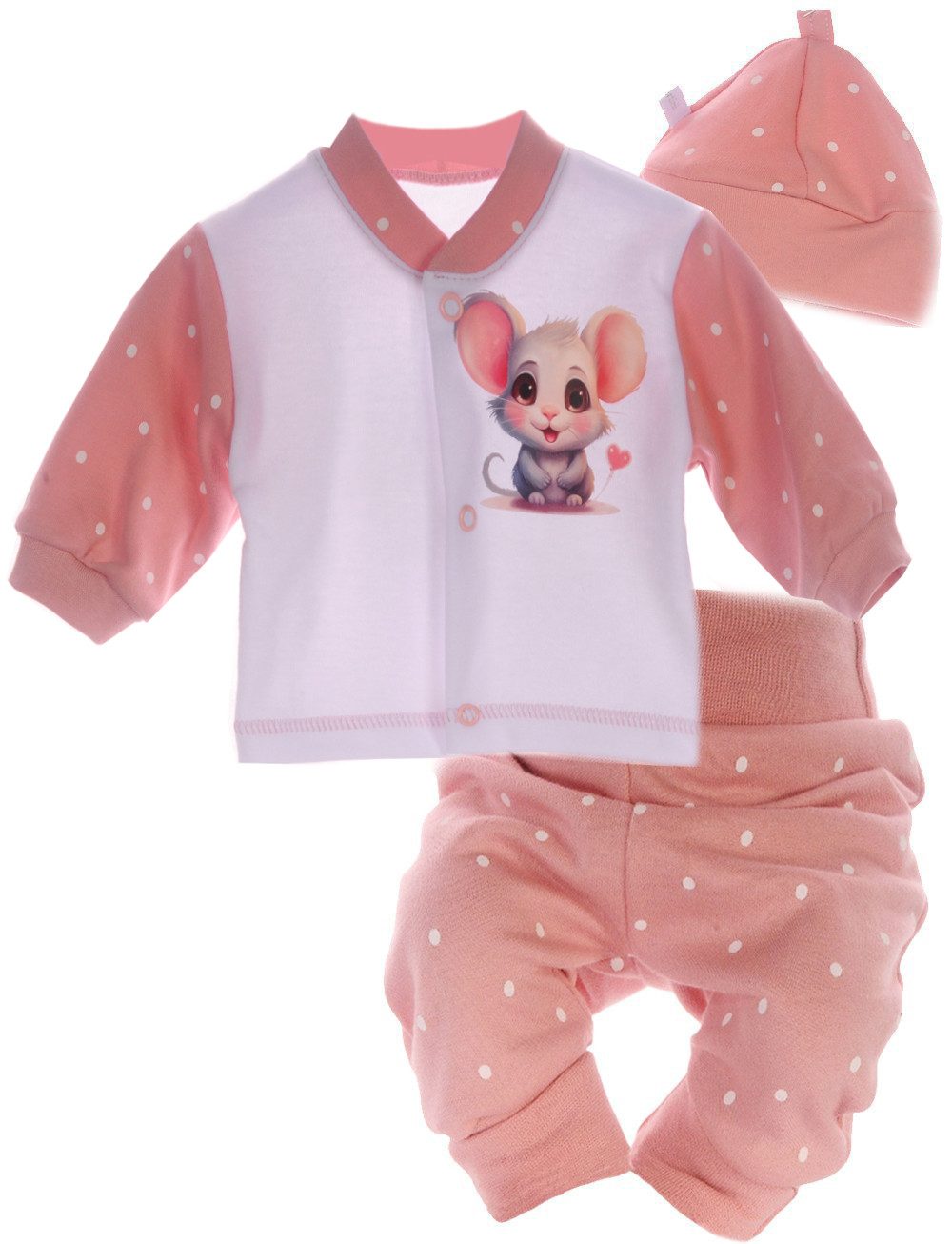 Langarmshirt & Hose Baby Anzug Hemdchen Mitwachshose Mütze Set für Neugeborene