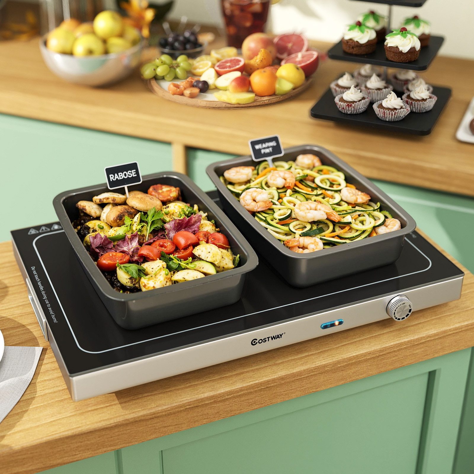 COSTWAY Warmhalteplatte, elektrisch, Speisewärmer mit Gehärteter Glasoberfläche