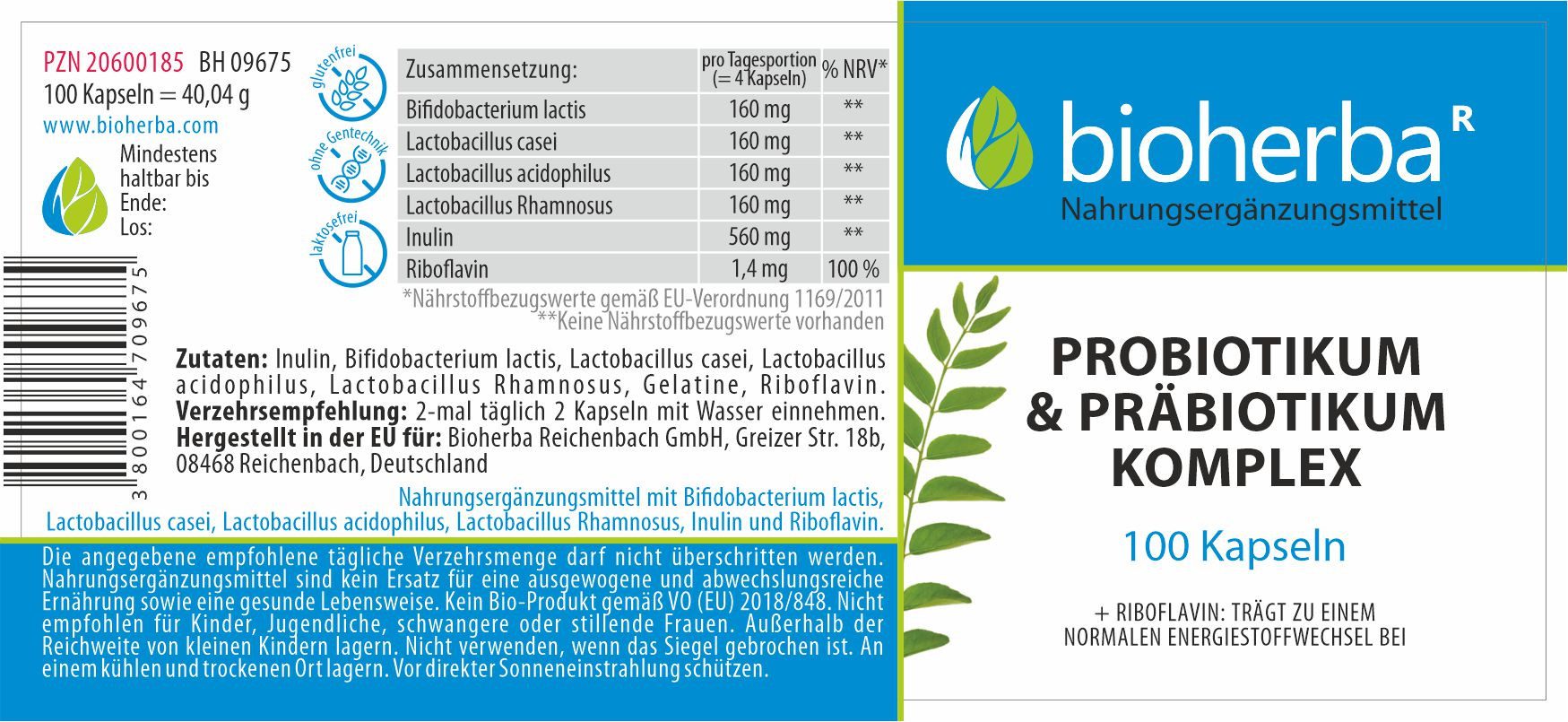 BIOHERBA R Probiotikum & Präbiotikum Komplex – 100 Kapseln Kapseln, 40,04 g